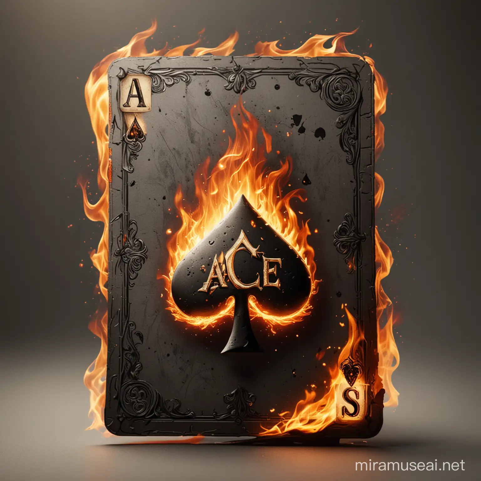 ace of spades card with fire on corner 
