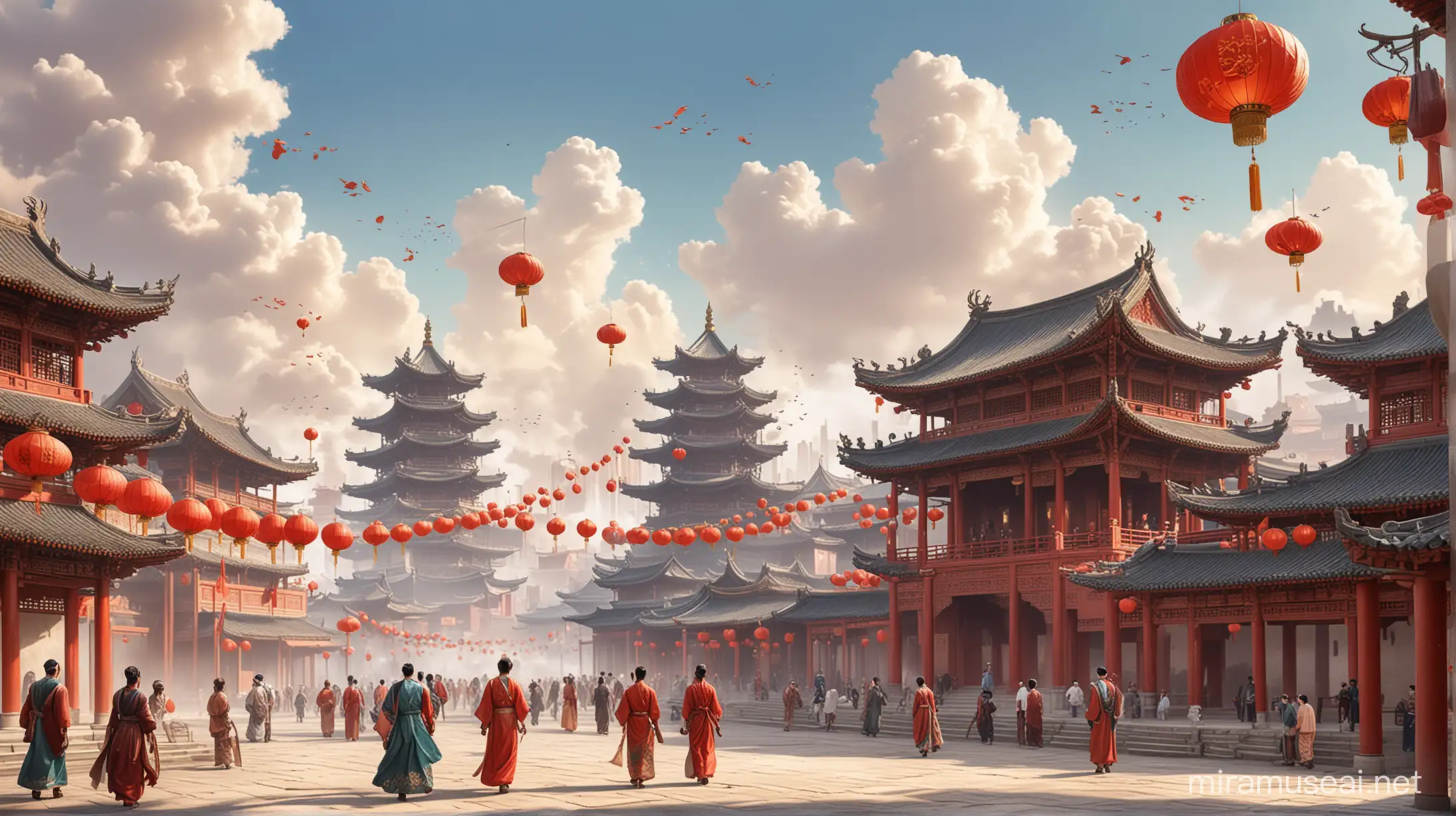Chinese Urban Scenery Ancient Architecture and Modern Illustrations