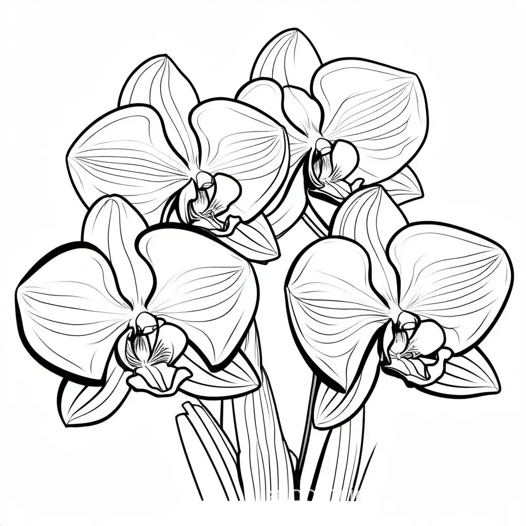 orchid flowers

, Coloring Page, black and white, line art, white background, Simplicity, Ample White Space. The background of the coloring page is plain white to make it easy for young children to color within the lines. The outlines of all the subjects are easy to distinguish, making it simple for kids to color without too much difficulty