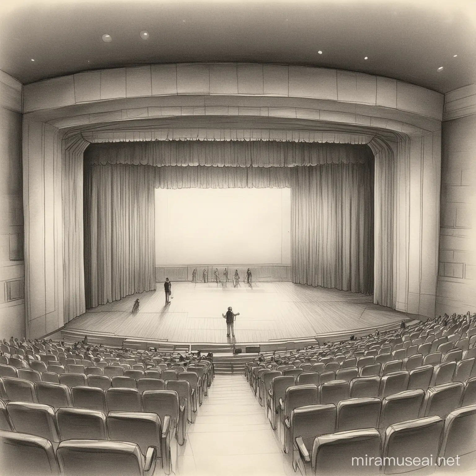 Modern Stage Sketch Illustration Contemporary Setting with Clean Lines and Minimalist Design