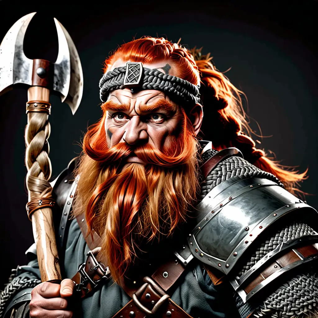 Mature Dwarf Warrior with Braided Red Beard and Battle Axe