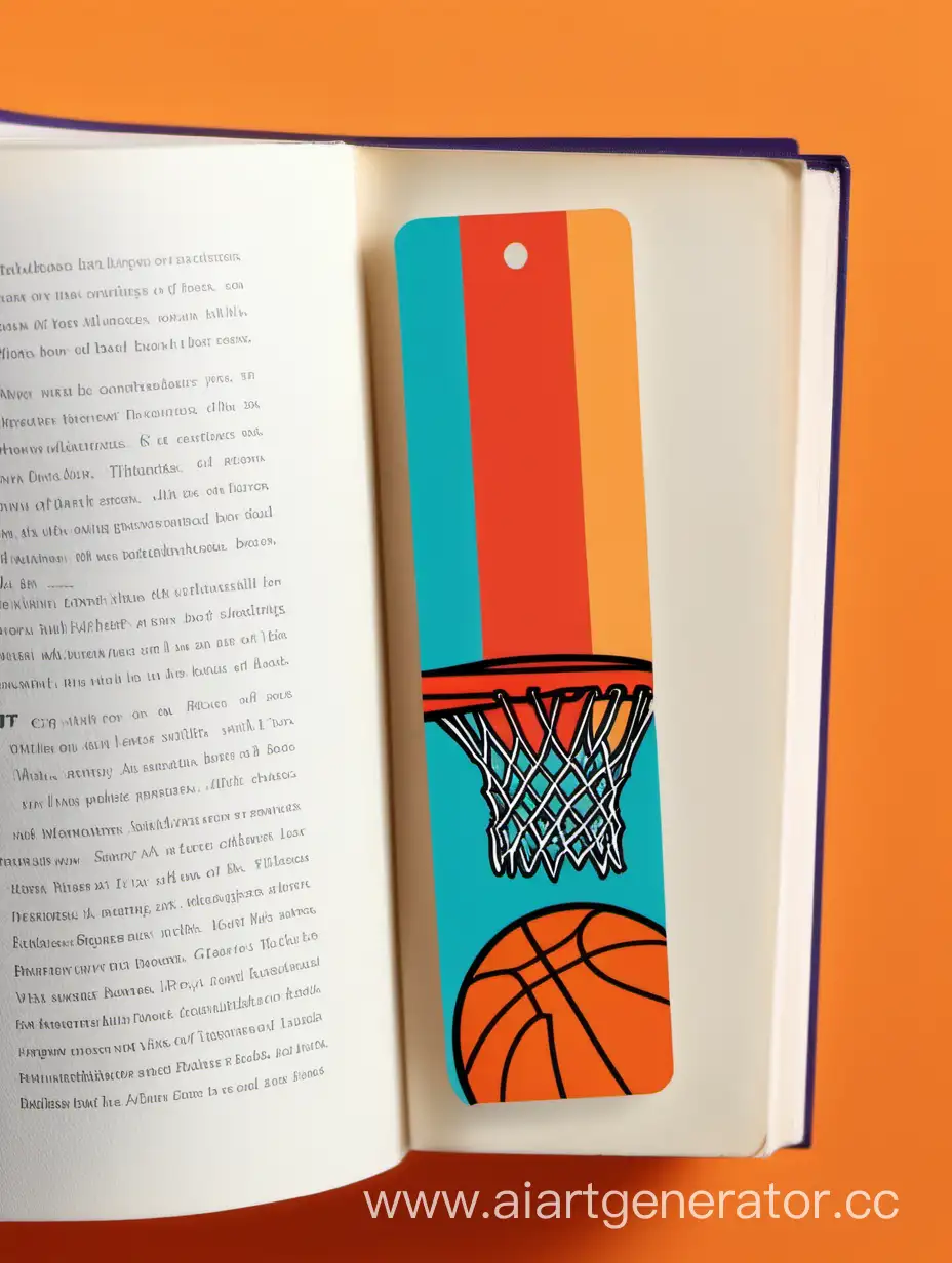 Цветная современная закладка с изображением баскетбола для подростков, рядом часть книги.