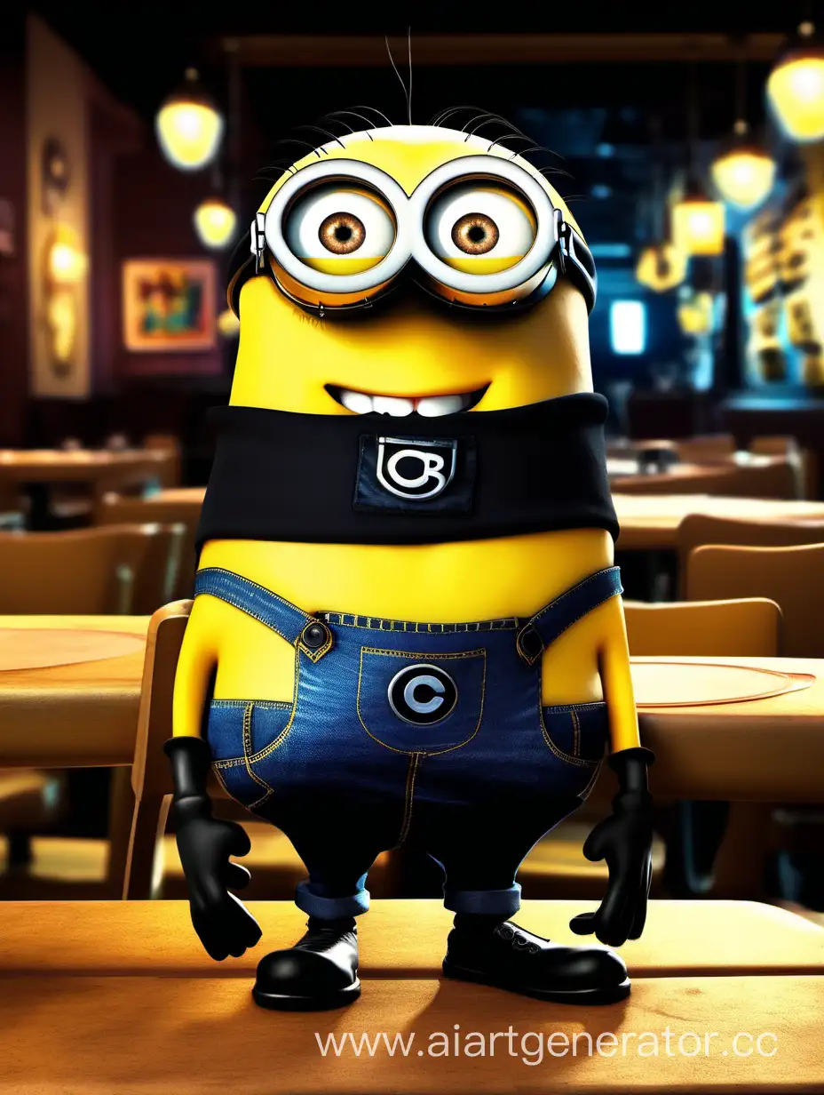 Excited-Minion-in-CBO-Tshirt-at-Restaurant-Table