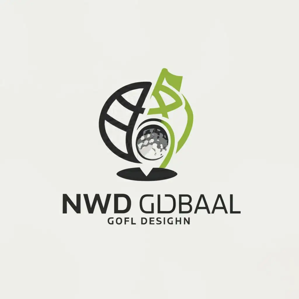 a logo design,with the text "NWD Global Golf Design", main symbol:Globe, golf ball, earth,Minimalistic,clear background