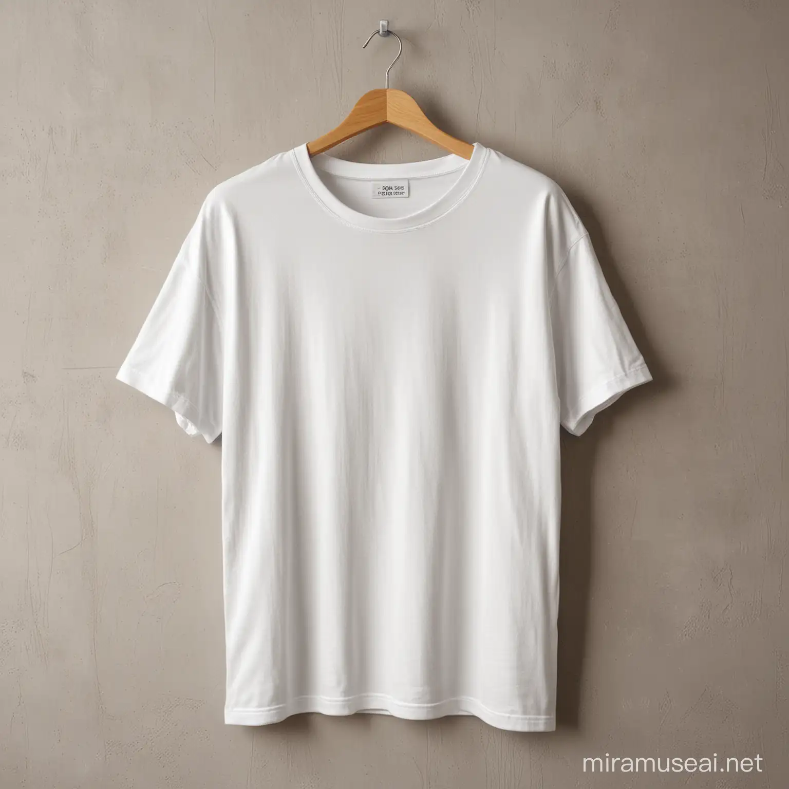 plain white drop shoulder t shirt hanging on a wall