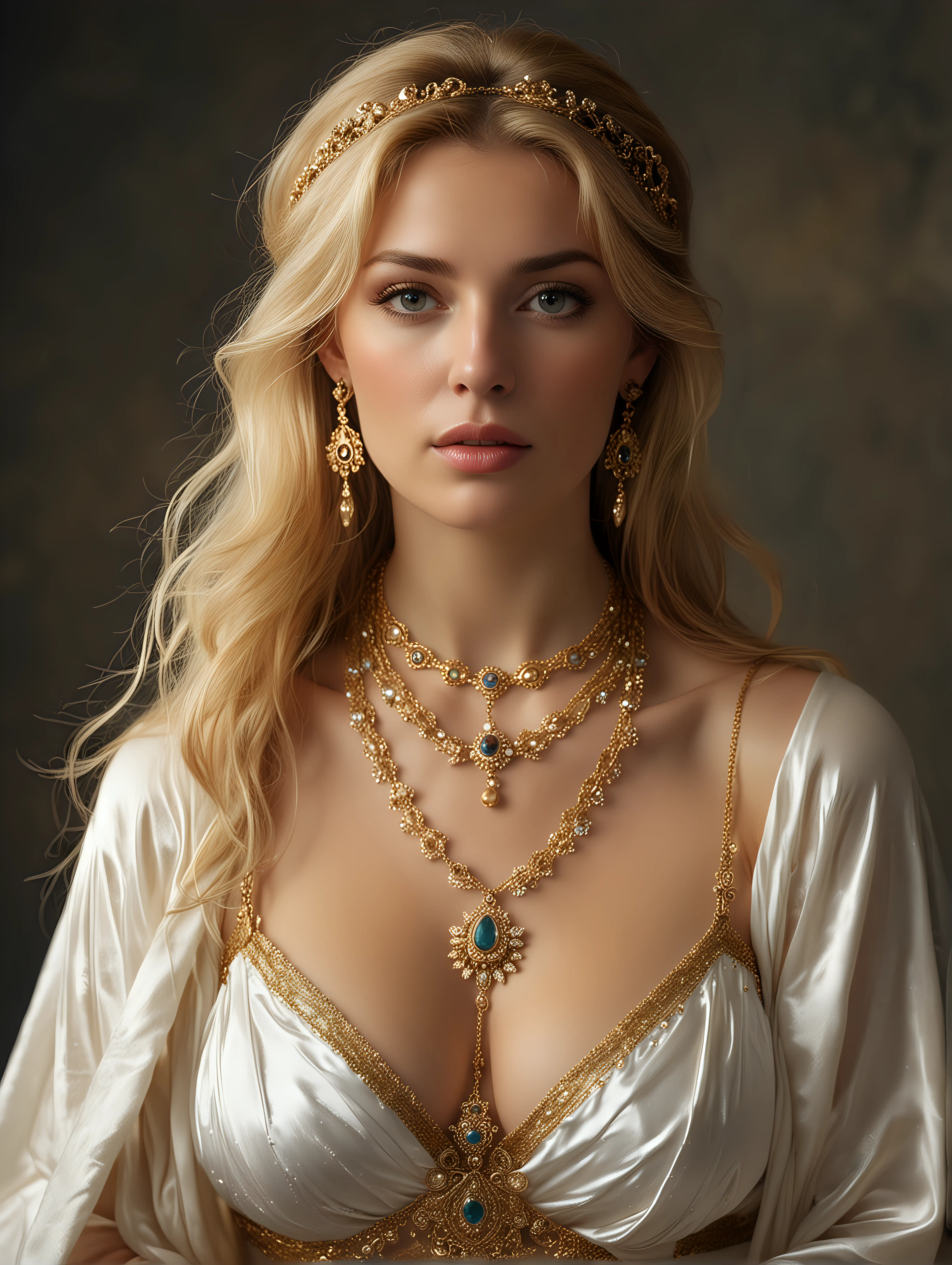 Ethereal Freya Alluring Goddess of Love and Fertility in Golden Aura