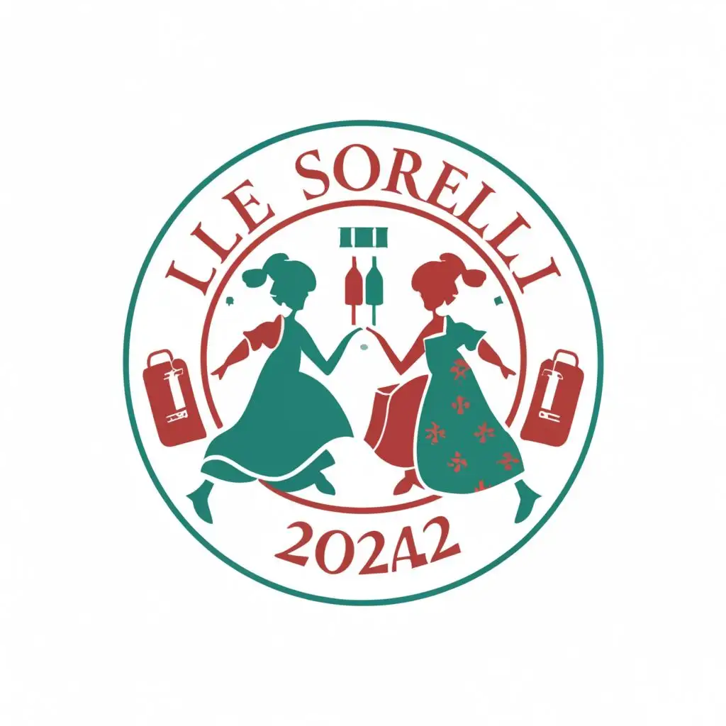 a logo design,with the text "Le Sorelle Italia 2024", main symbol: Something fun, creative but not too busy, a round logo would be good. Maybe a picture of 2 ladies with wine and luggage? Will be used for luggage tags, totes, and water bottles. ,Moderate,be used in Travel industry,clear background