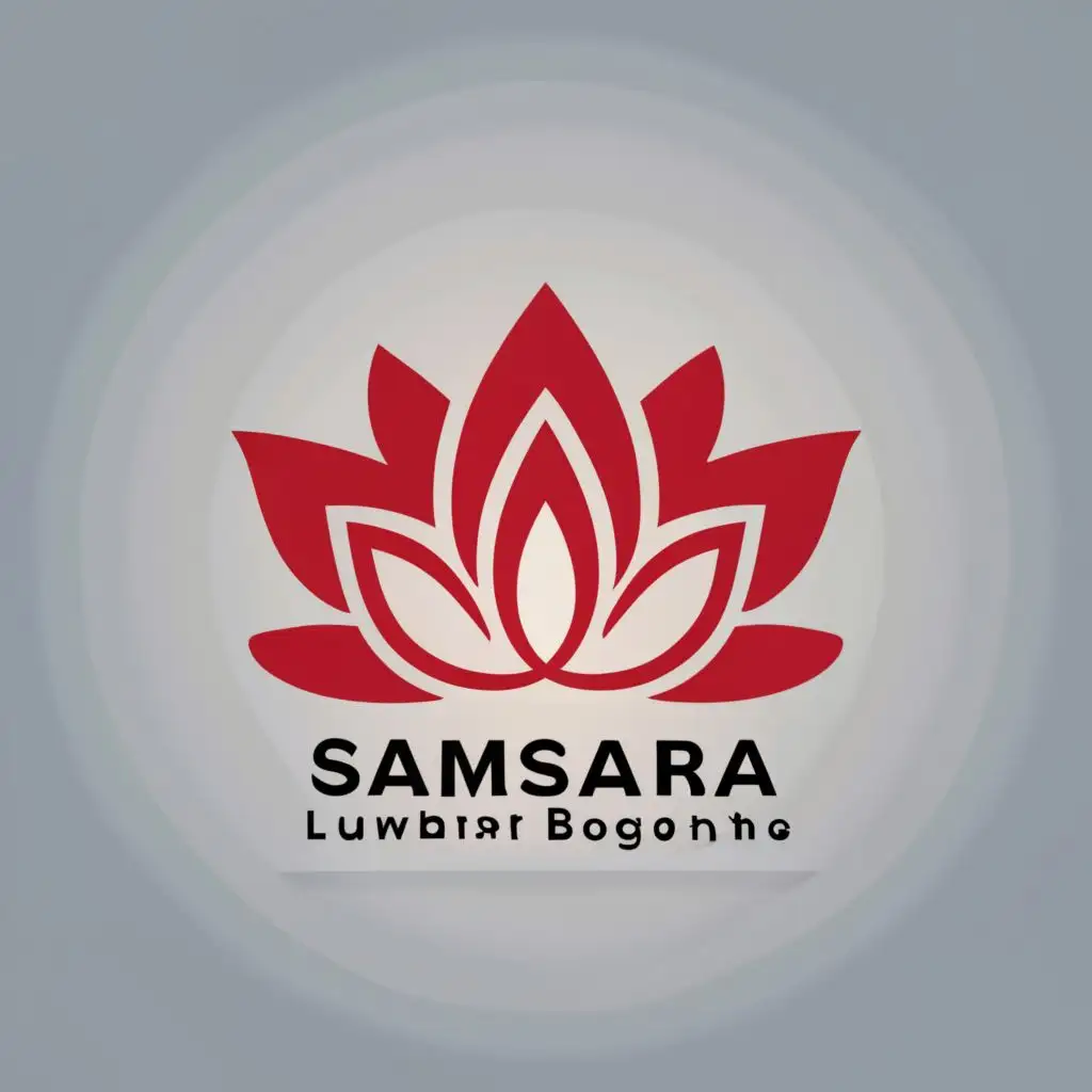 logo, Buddha lotus bud with 5 petals, with the text "Samsara Lumbini Bagaicha", typography, be used in Entertainment industry