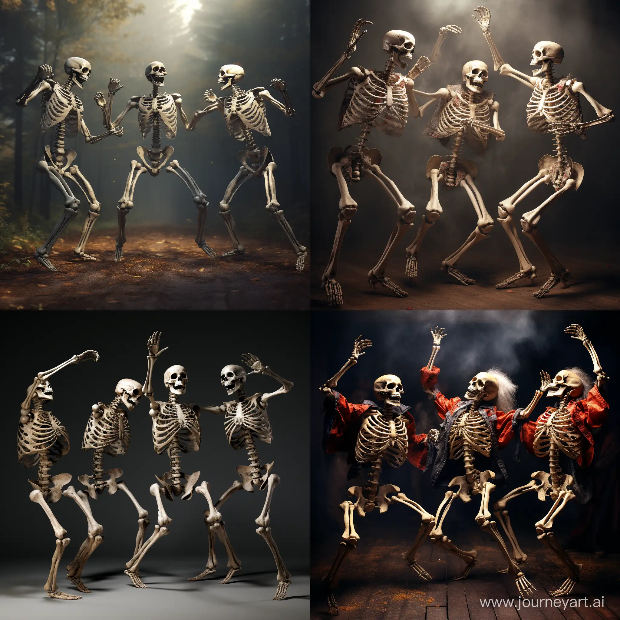 Ethereal-Dance-of-Three-Skeletons-in-Monochrome-Harmony