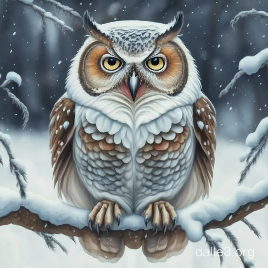 красивая белая сова в снегу, красивая иллюстрация, восокодетализированная