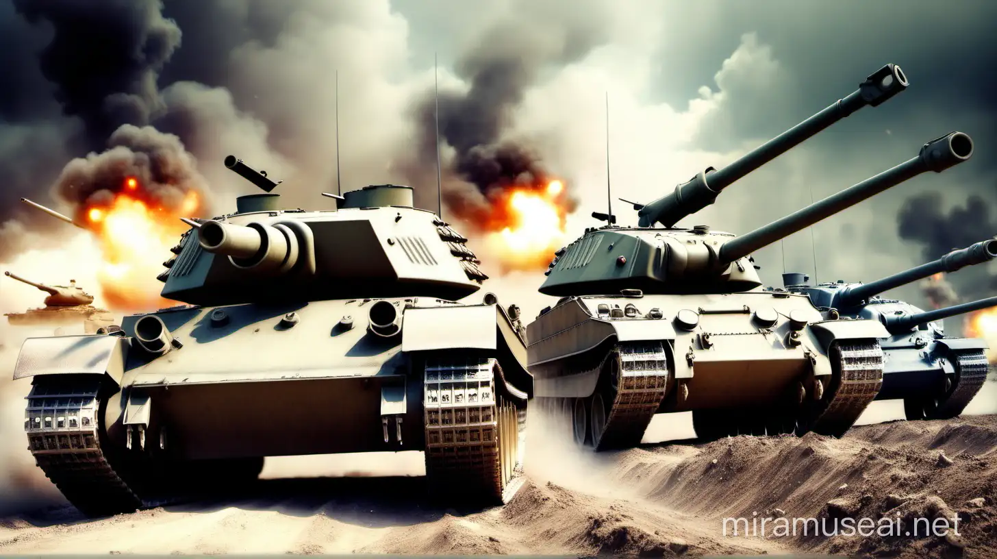 World War Battle Tanks Engaged in Fierce Battle on the Battlefield