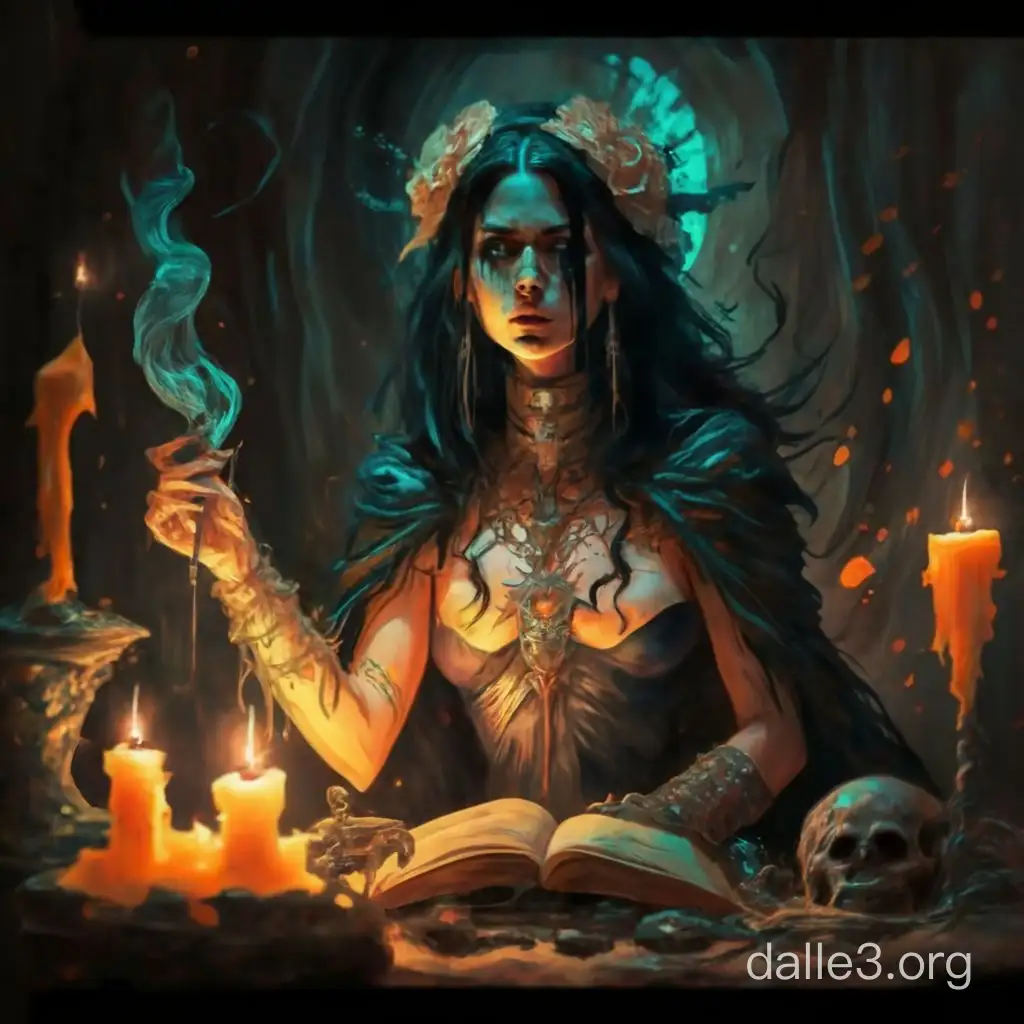 frazetta-style necromancer woman performing a ritual