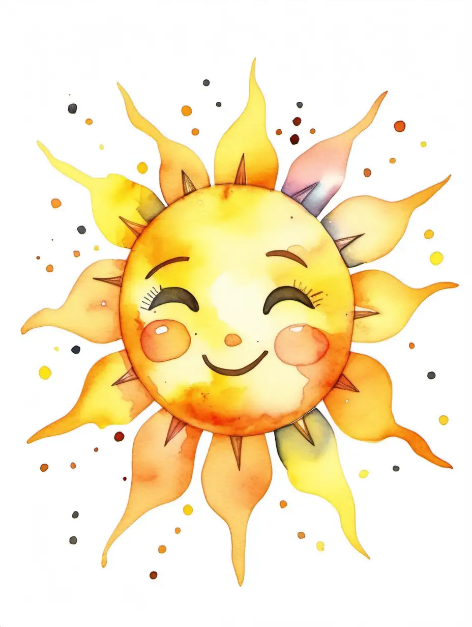 a cute watercolor sun drawing, light colours, white background