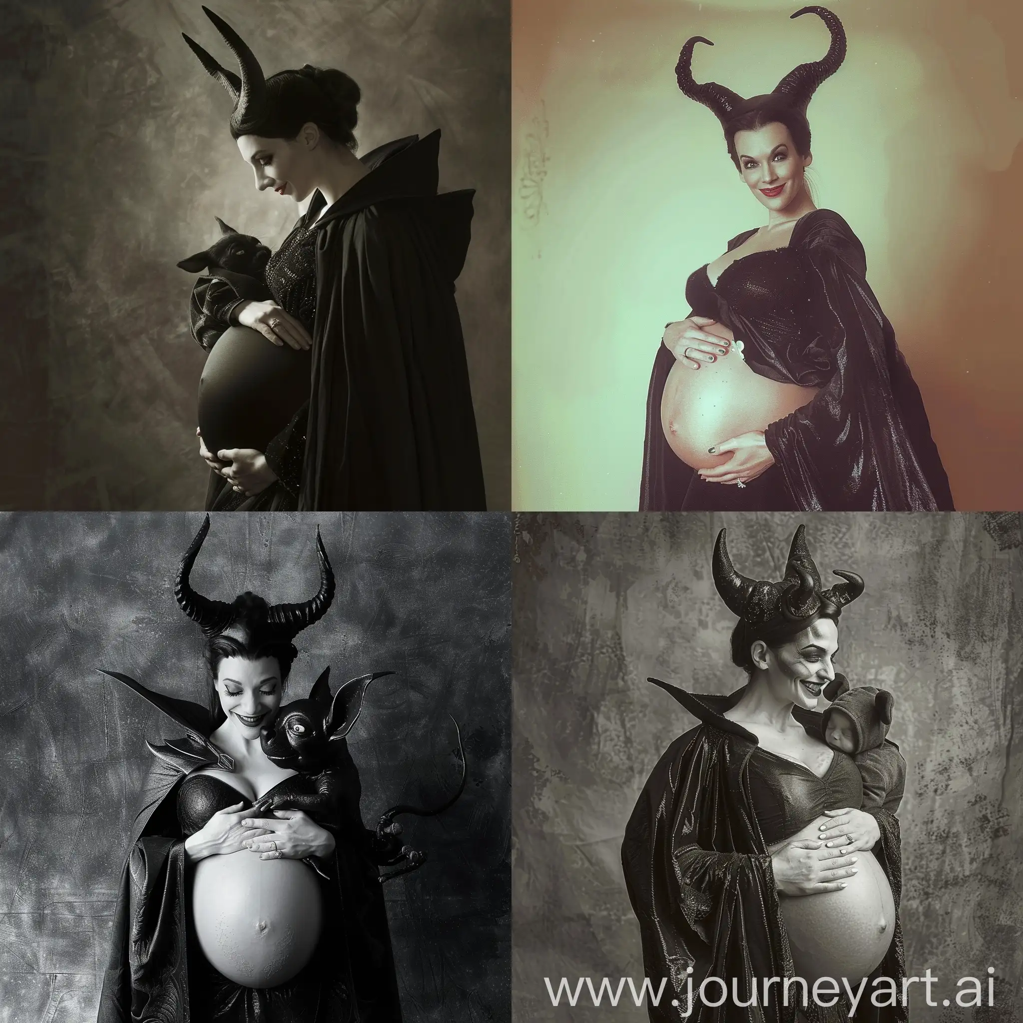 Maleficent, 9 and a half months pregnant with Twins, Bare Belly.