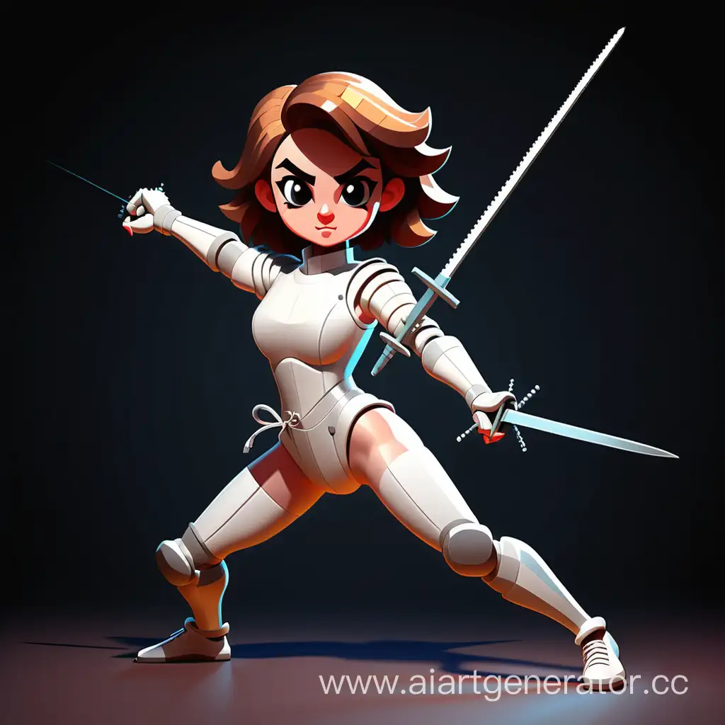 fit girl sword fencing, full body, pixel art