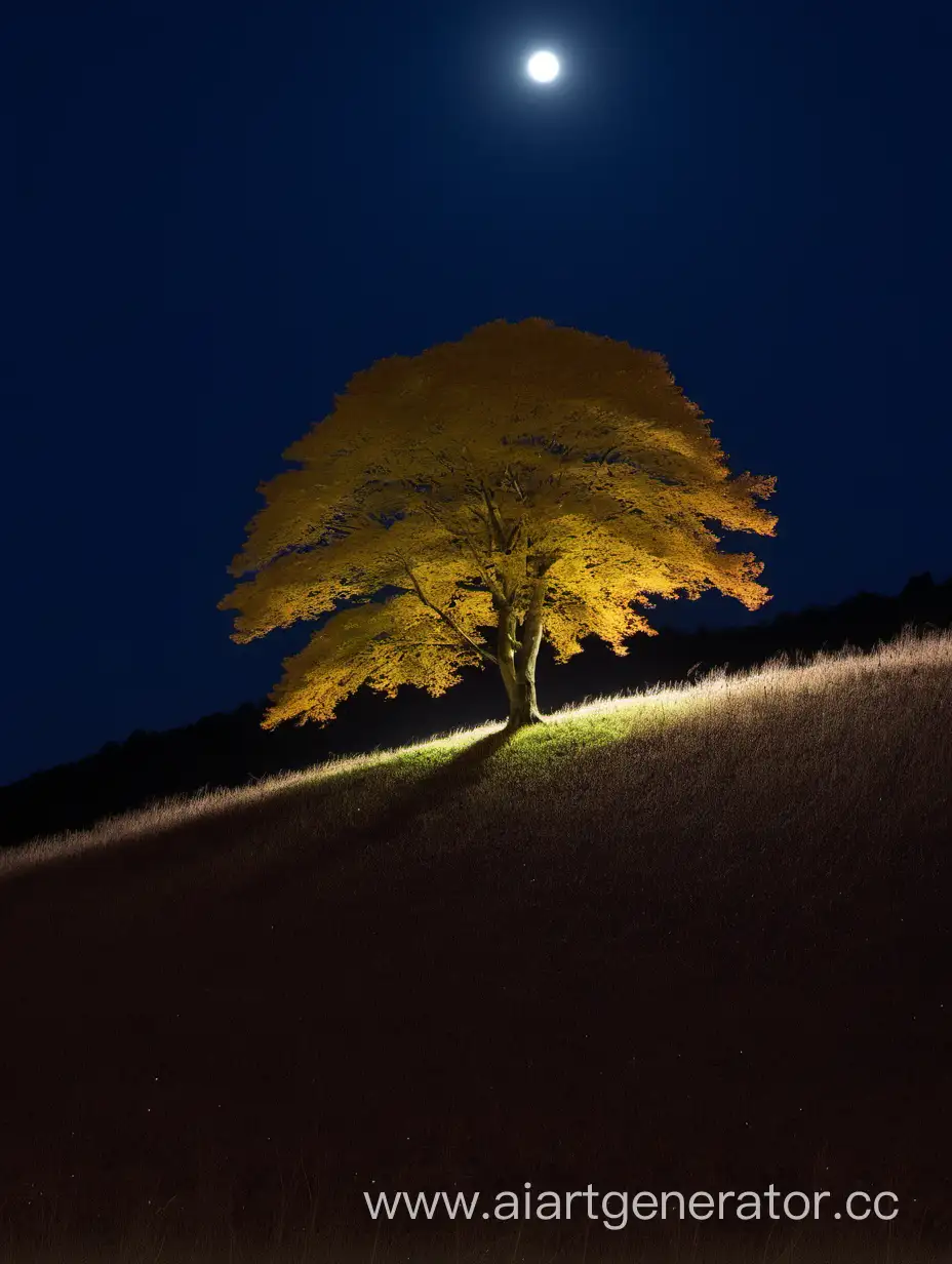 лиственный холм над яркой ночью 