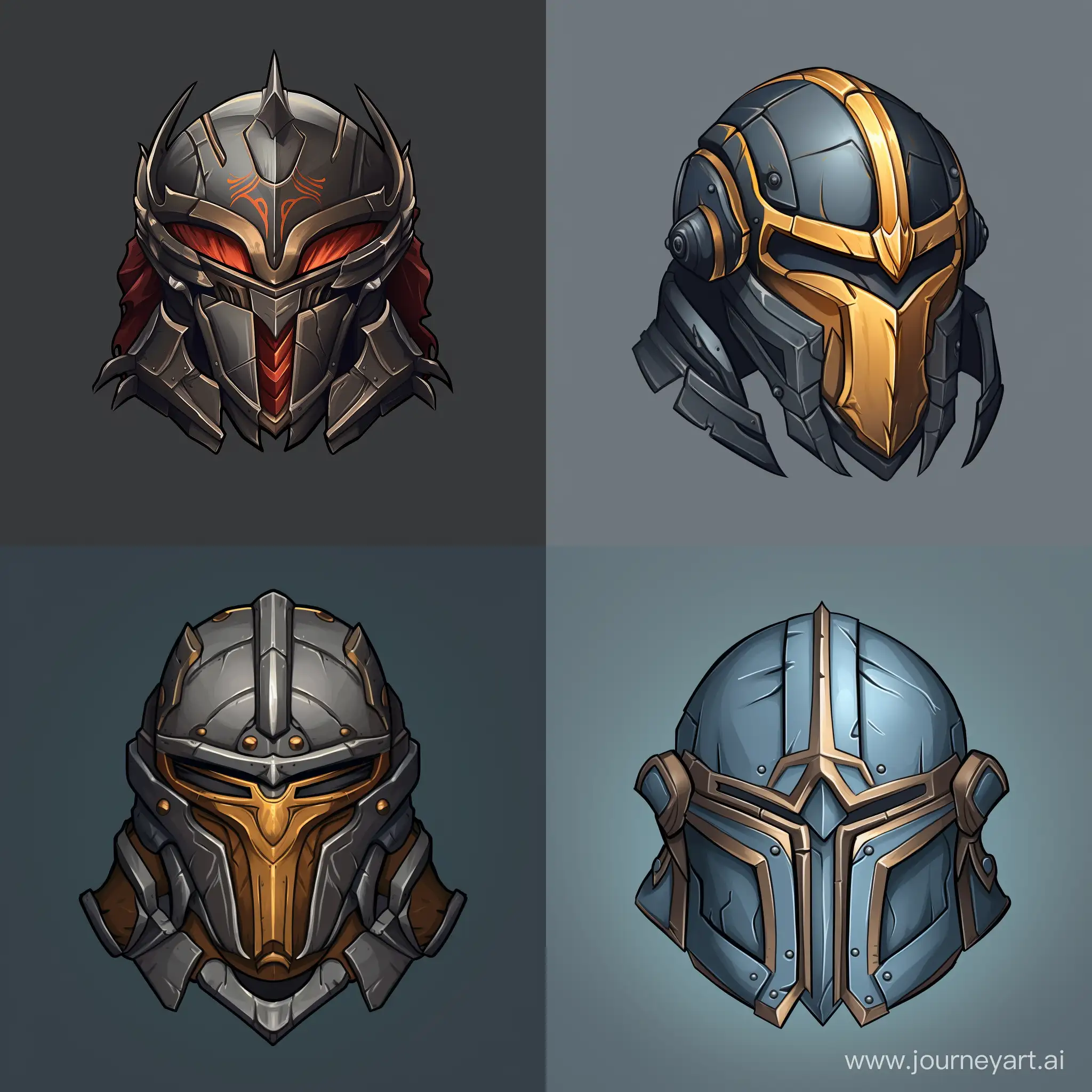 icon of a basic helmet, facing forward for character equipment in a game UI for a fantasy RPG game, colour on grey