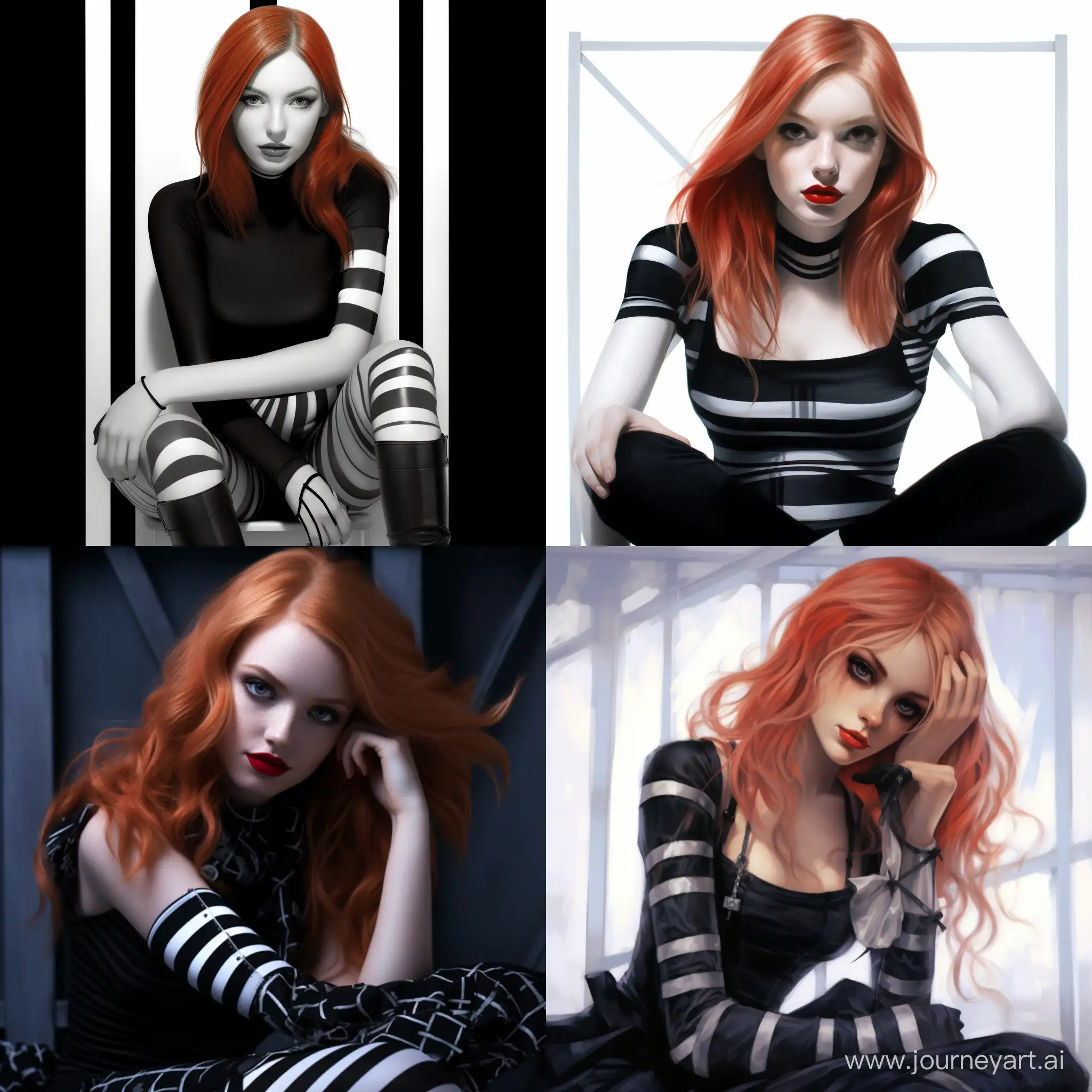 Stylish-Blonde-and-RedHaired-Girls-in-Fashionable-Monochrome-Ensemble