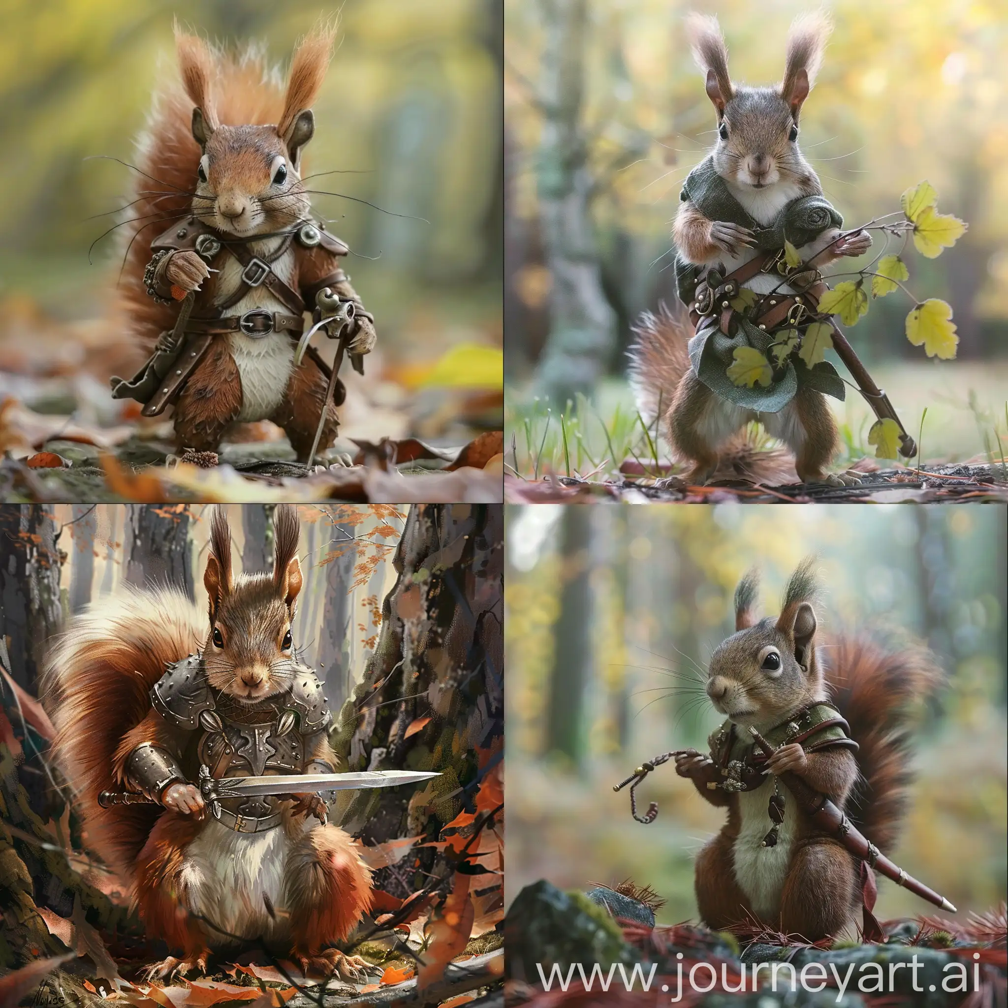 cute squirrel fantasy warrior in the forest