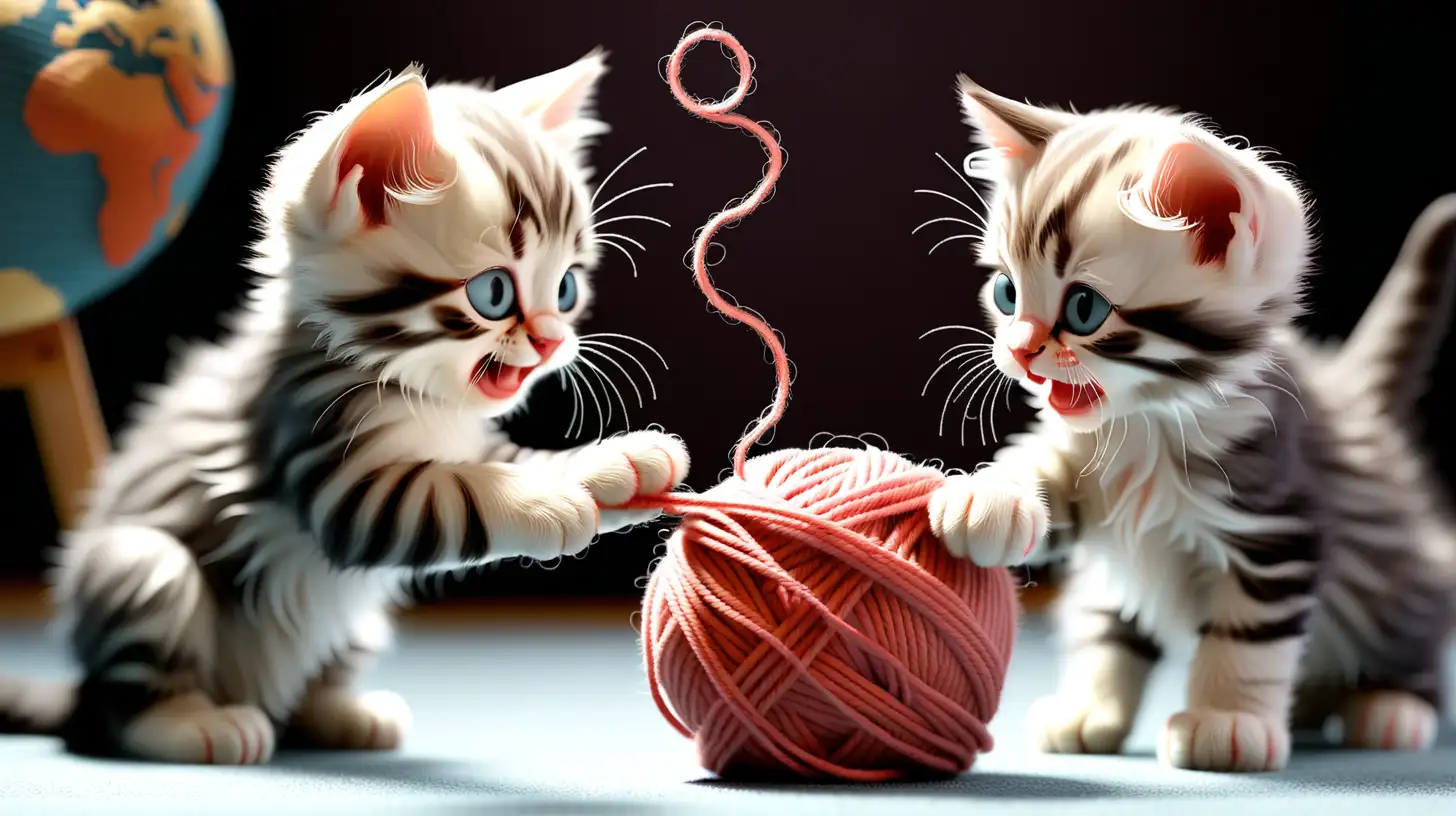 Adorable Kittens Engage in Playful Yarn Ball Session