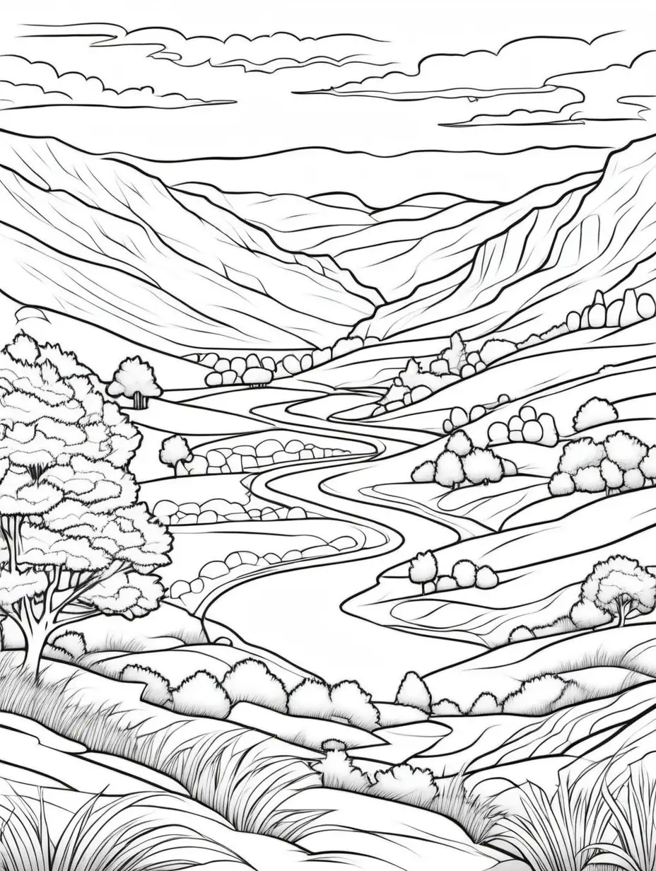 Tranquil Nature Coloring Page for Relaxation