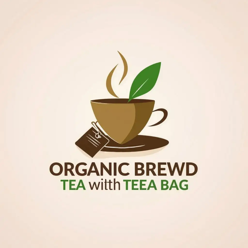 a logo design,with the text "organic brewed tea with tea bag", main symbol:tea bag and a cup,Moderate,clear background