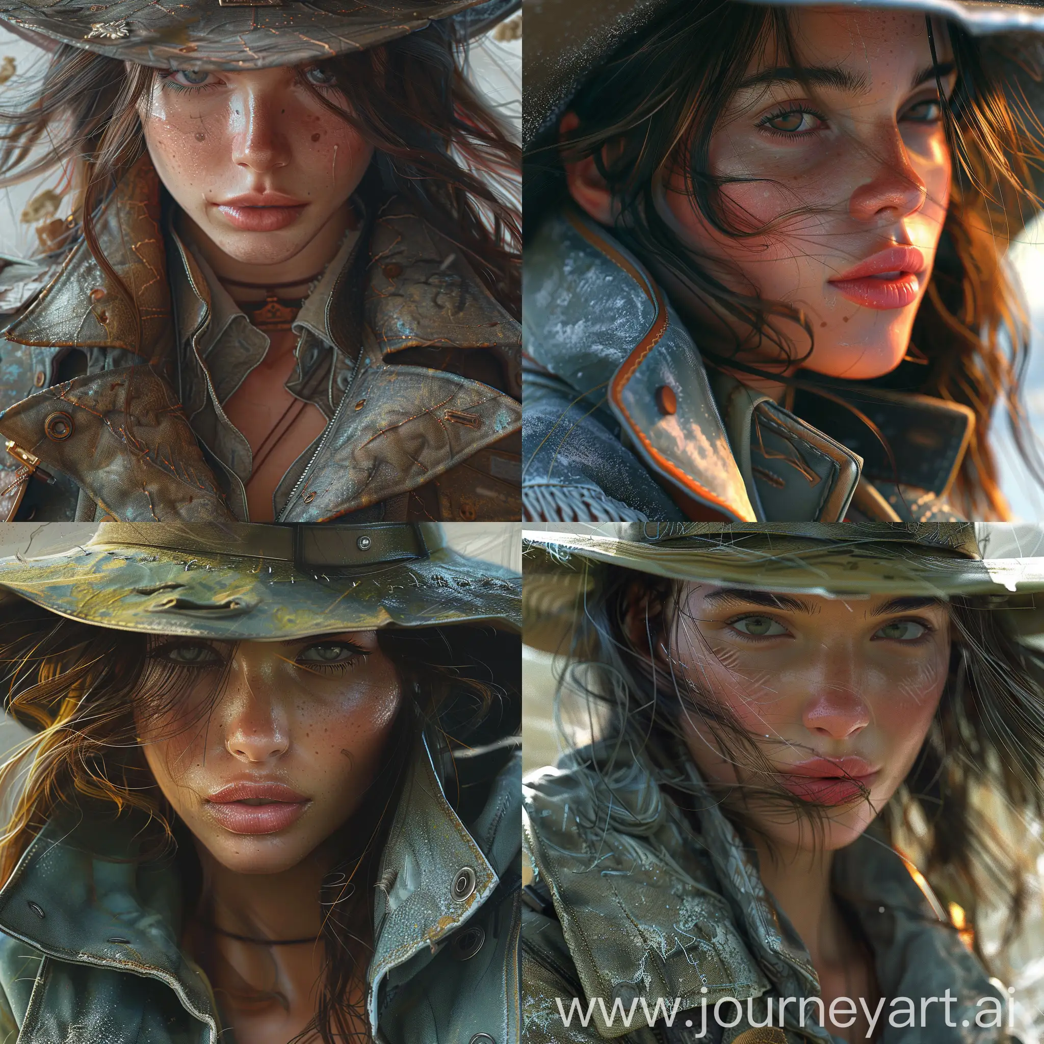 a close up of a woman wearing a hat and a jacket, 4k highly detailed digital art, great digital art with details, beautiful digital artwork, realistic digital art 4k, realistic digital art 4 k, stunning digital illustration, detailed painting 4 k, amazing detail digital art, karol bak uhd, 4k detailed digital art, highly detailed digital art