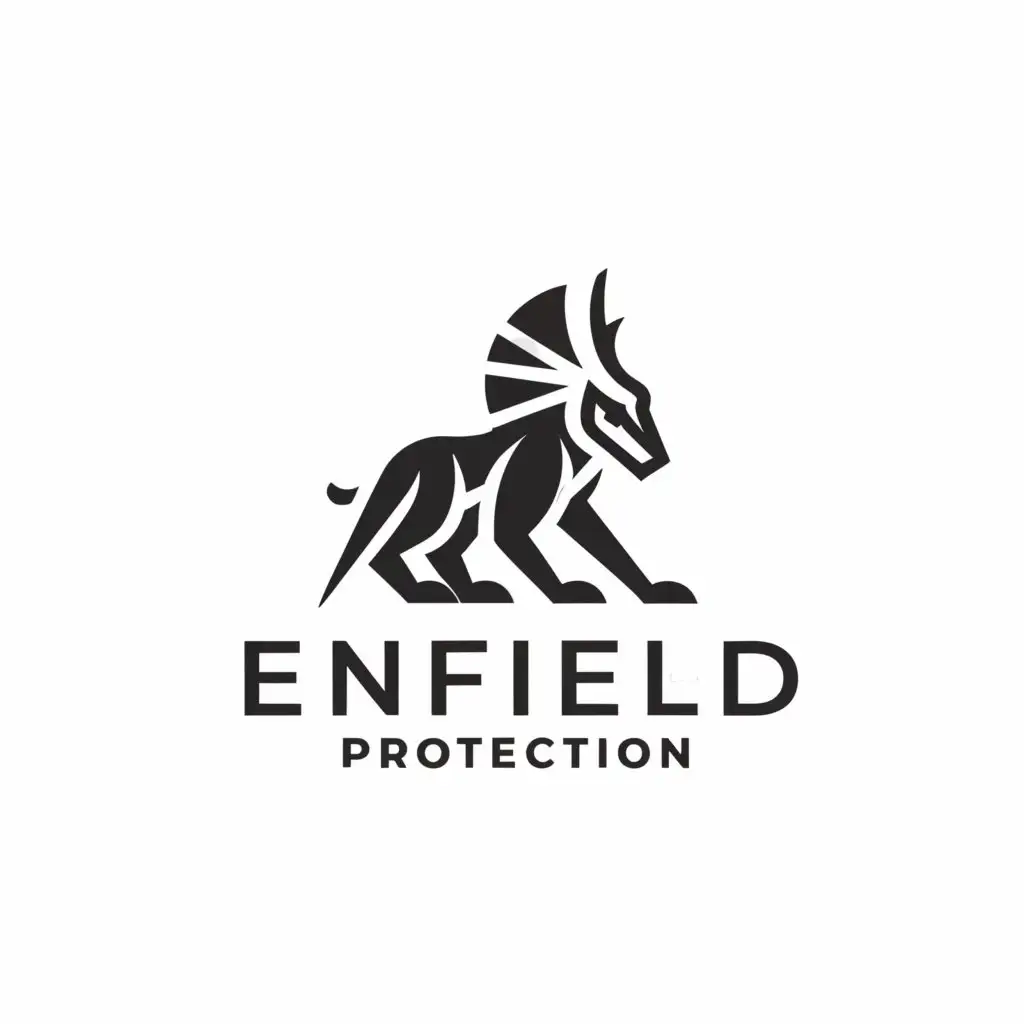a logo design,with the text 'Enfield protection', main symbol:Enfield mythological animal,Minimalistic,be used in Legal industry,clear background