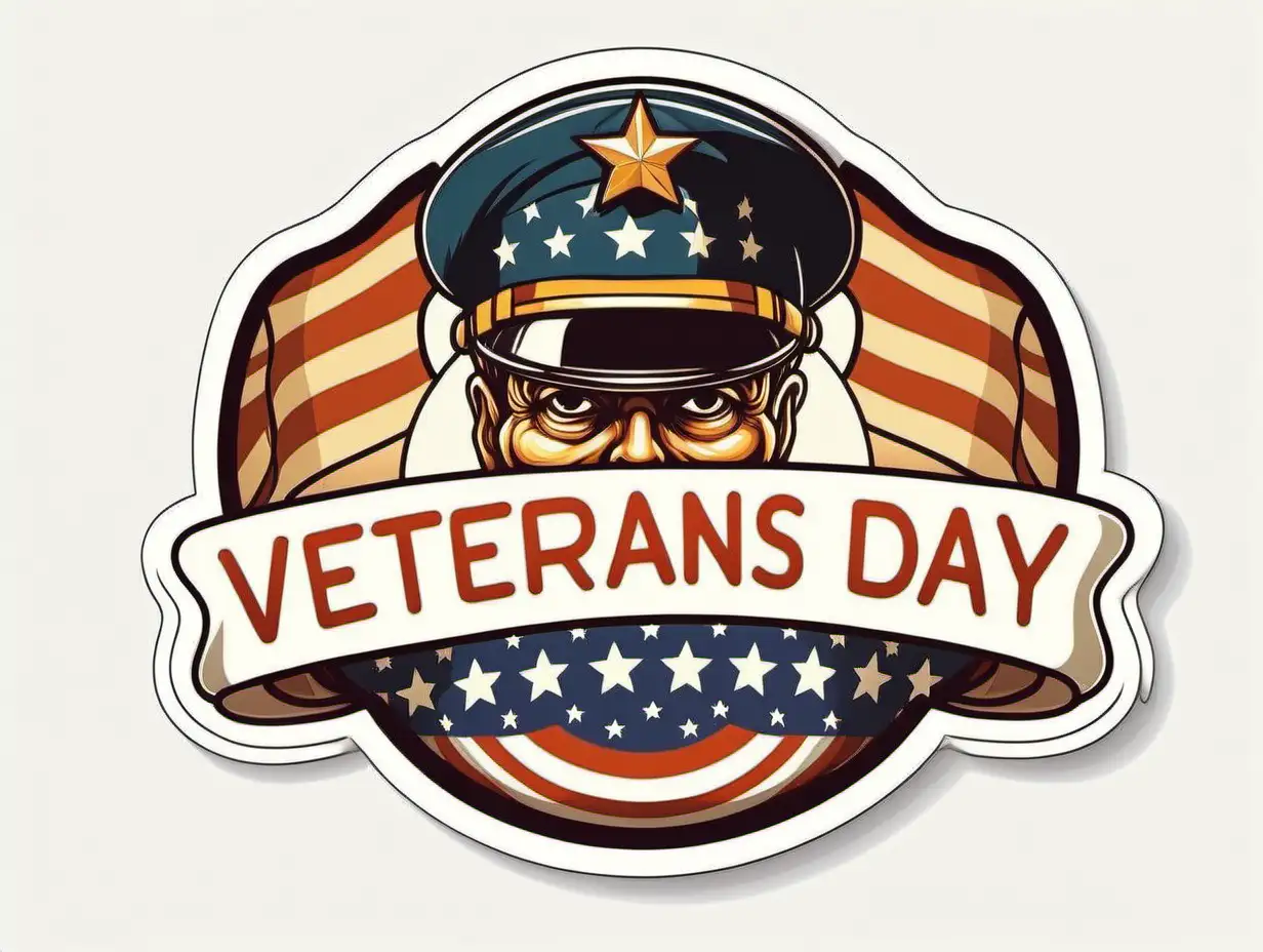 Veterans day, Sticker, Lovely, Warm Colors, Retro, Contour, Vector, White Background, Detailed
