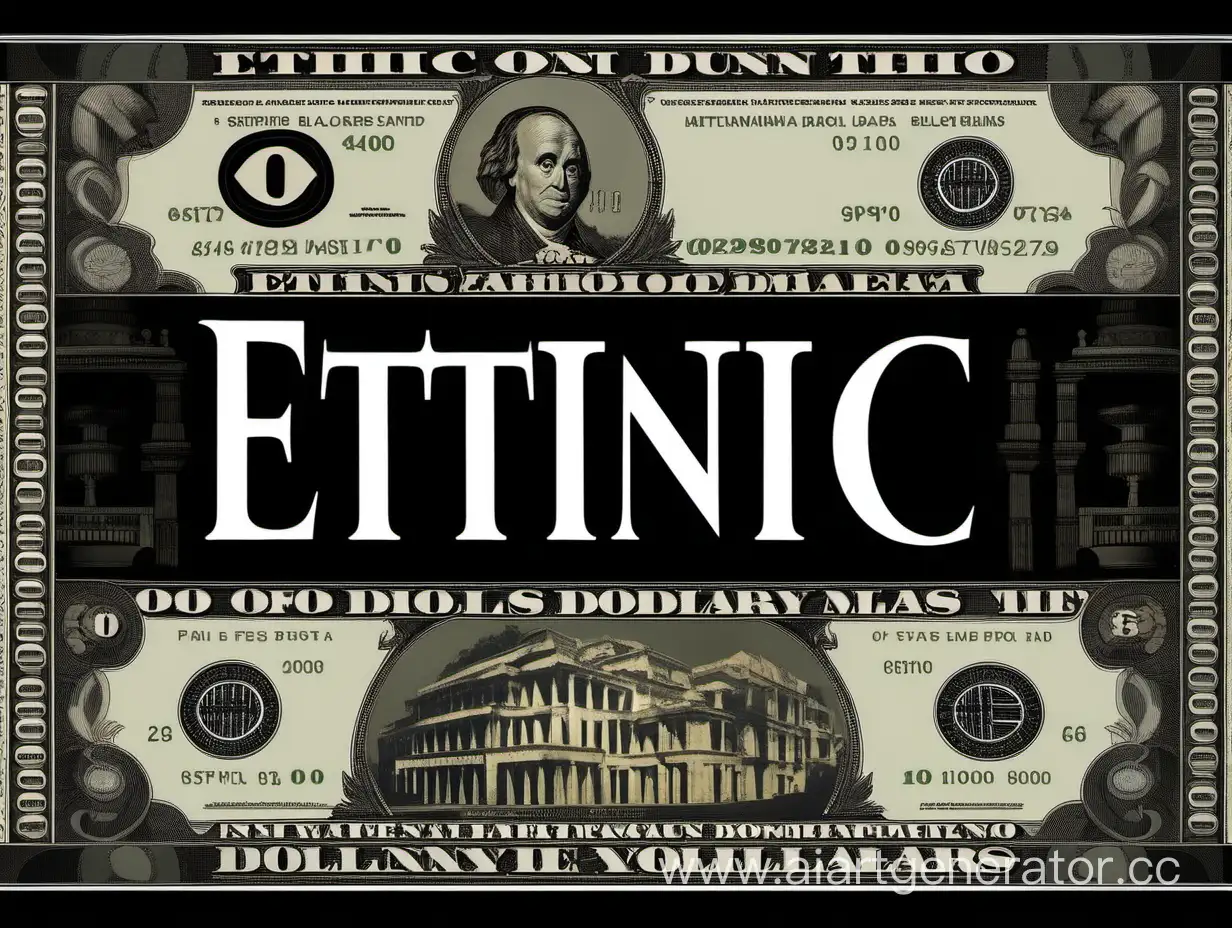Черный задний фон с надписью Ethnic на фоне деньги доллары