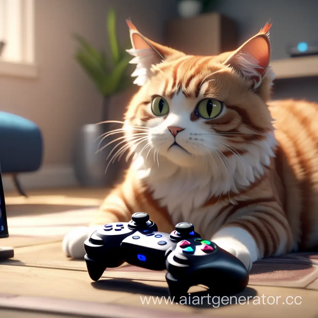 Кот играет в видеоигры 4к