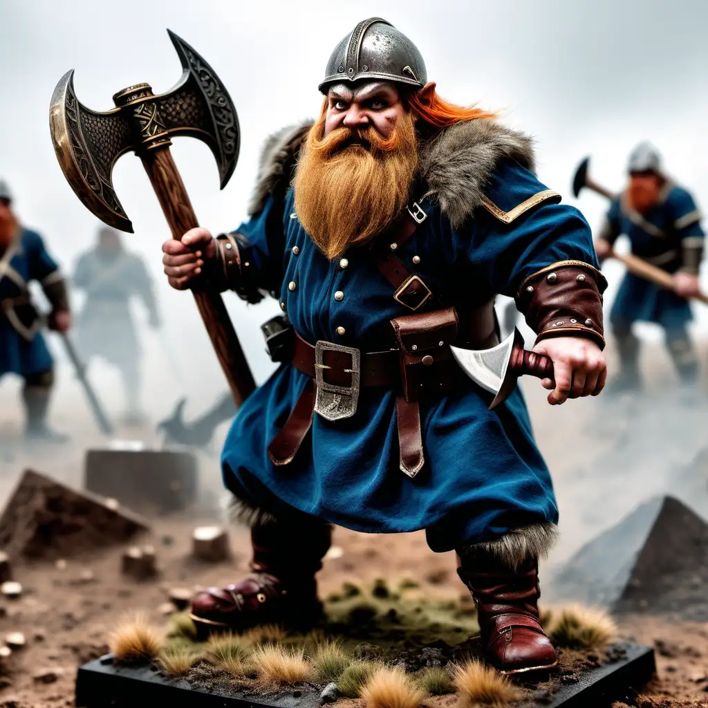 Courageous Dwarf Warrior Wielding Axe in Epic Battlefield Confrontation