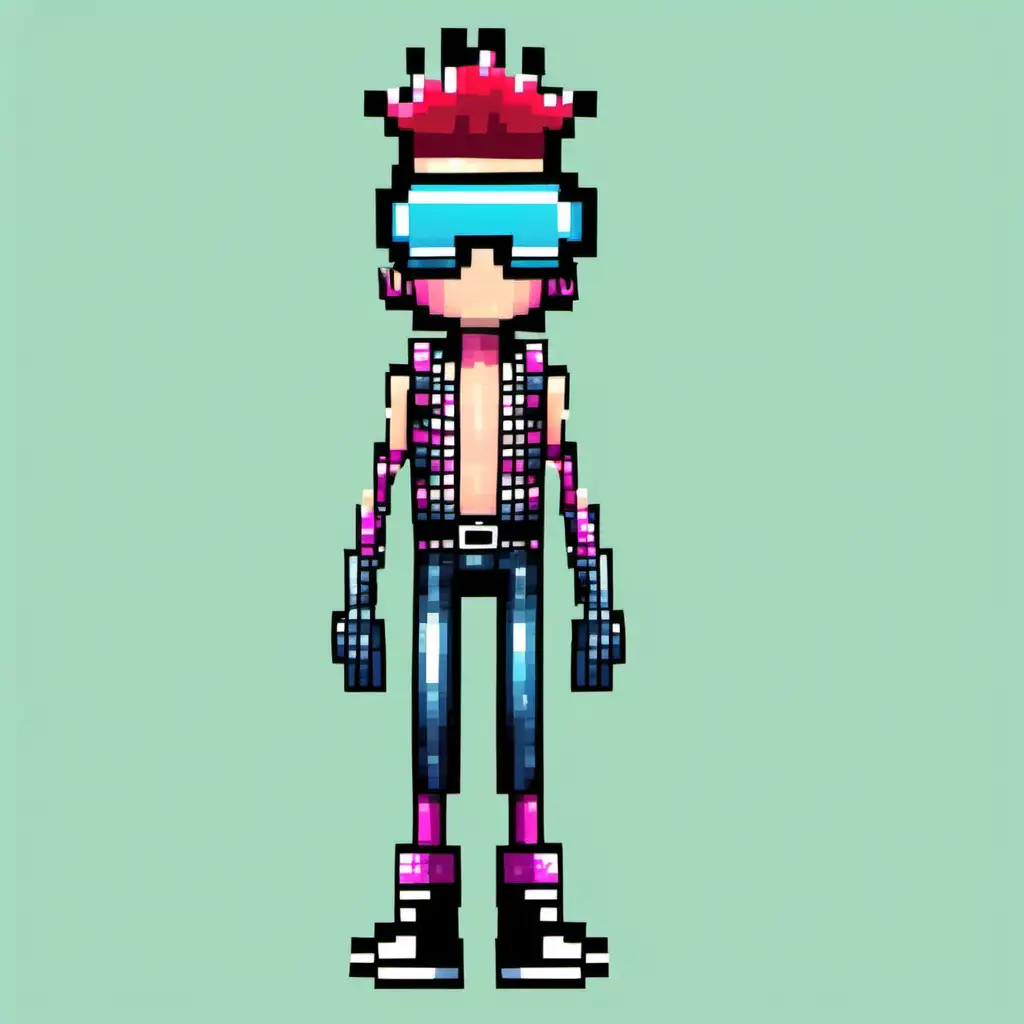 Pixelated Punk Person with Snorkel Standing Tall