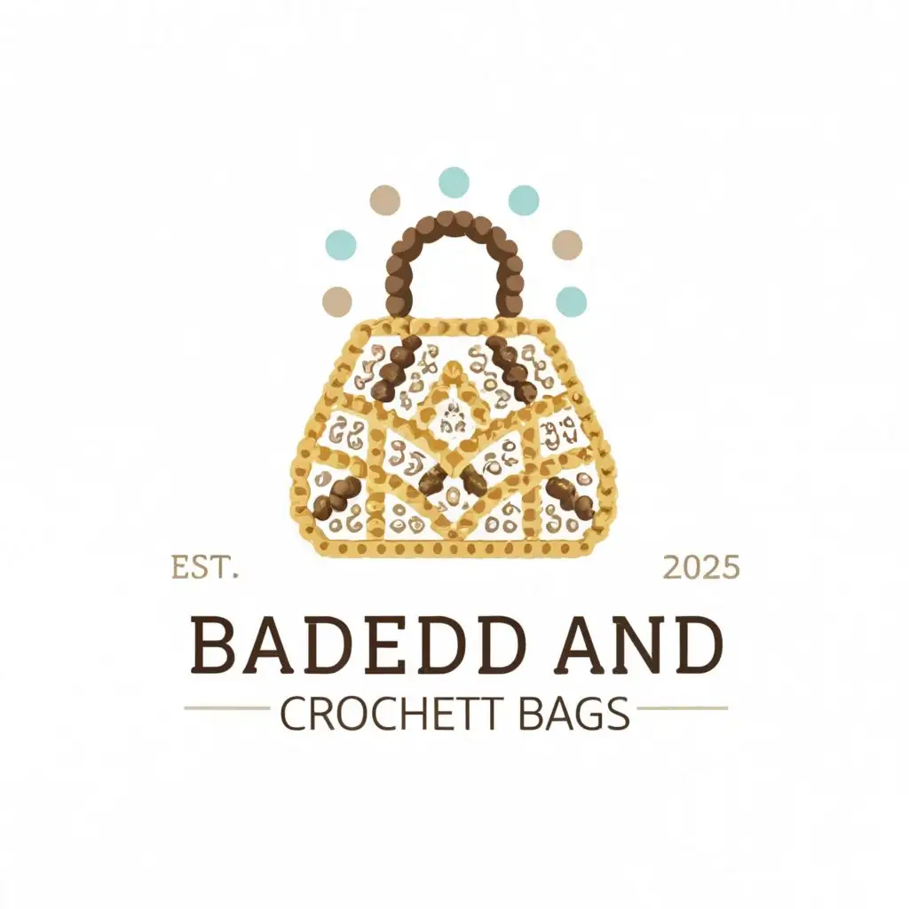 a logo design,with the text "Beaded and crochet bags", main symbol:"Where every bead is woven with love and every crochet stitch is infused with deep passion, BeadedandcrochetBags creates treasures that carry a piece of our hearts." 💖🧶👜,Minimalistic,clear background