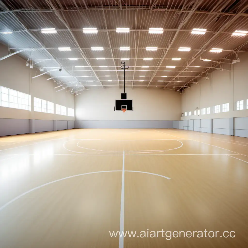 универсальный крытый спортивный зал, деревянный пол, блеск, нет людей, пустой, баскетбол