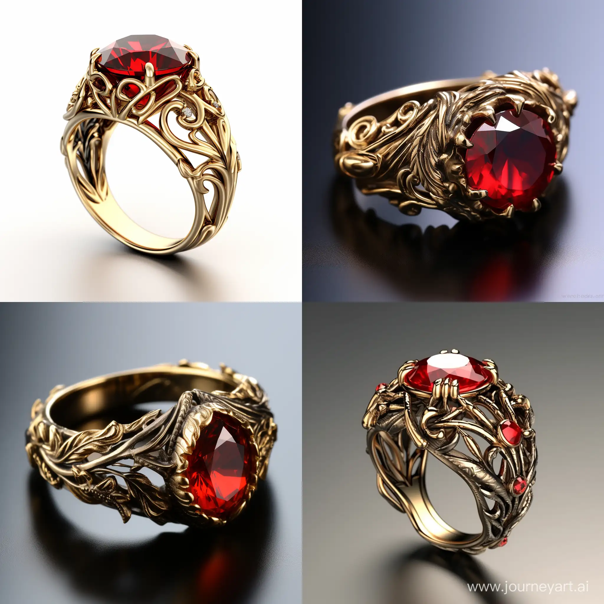 Enchanting-Fantasy-Golden-Ring-with-Vivid-Red-Stone