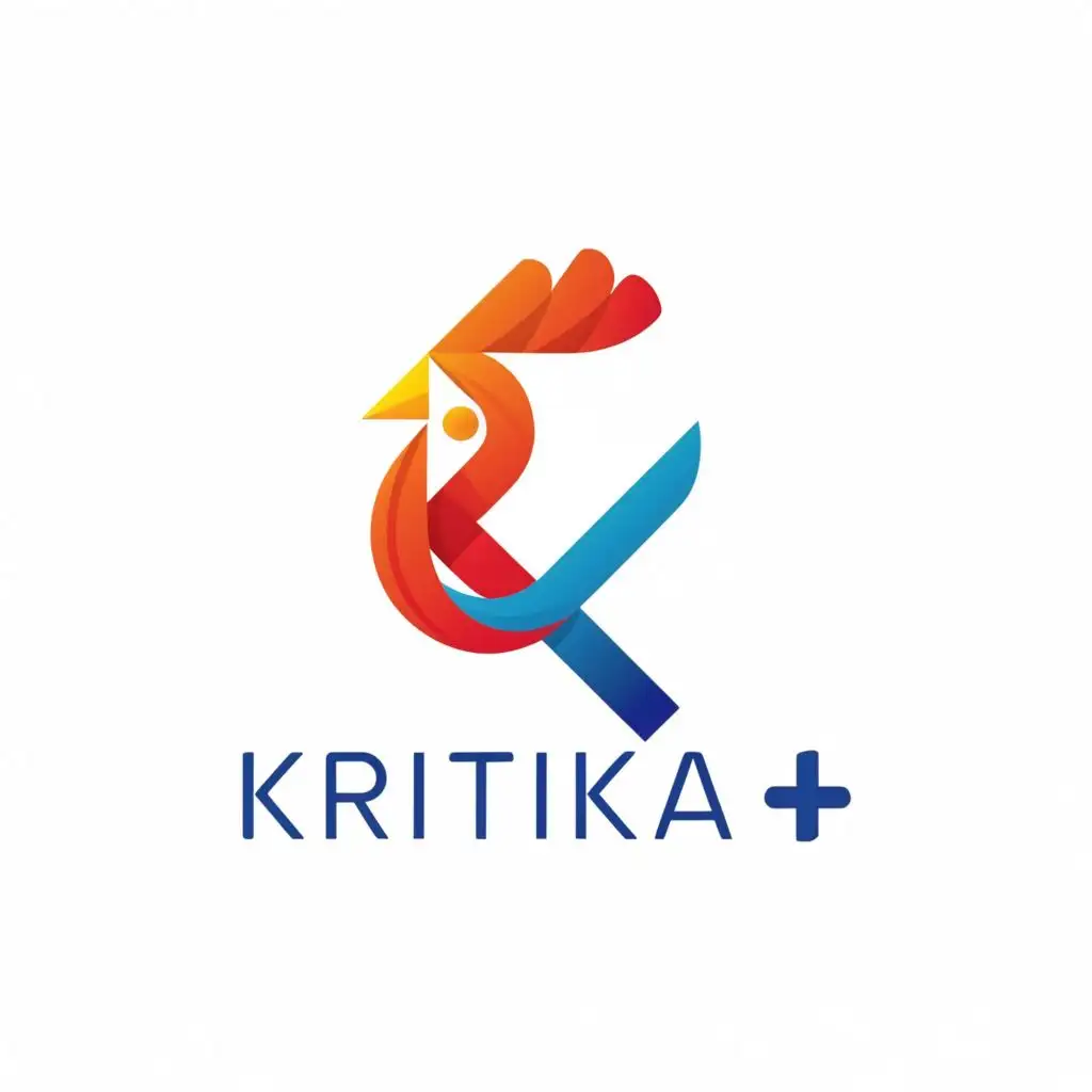 a logo design,with the text "K R I T I K A  +", main symbol:Chicken, use colorful three colors (white, blue, red), freedom of speech, interesting, COLORFUL COCK EMBLEM, copy Slovenian flag emblem and mix it to cock color, no background,complex,be used in Nonprofit industry,clear background