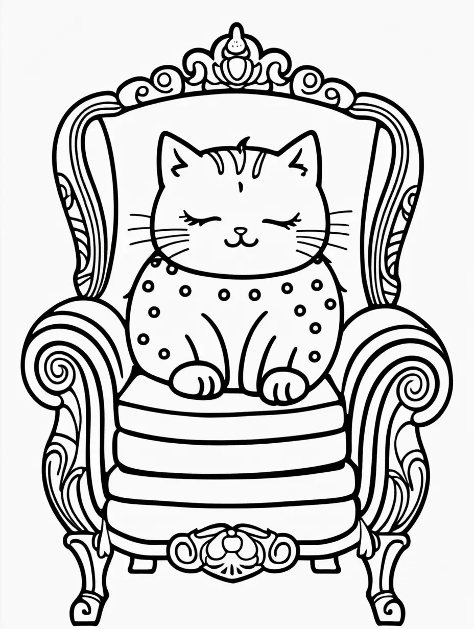 Adorable Kawaii Cat Coloring Page on Stylish Armchair