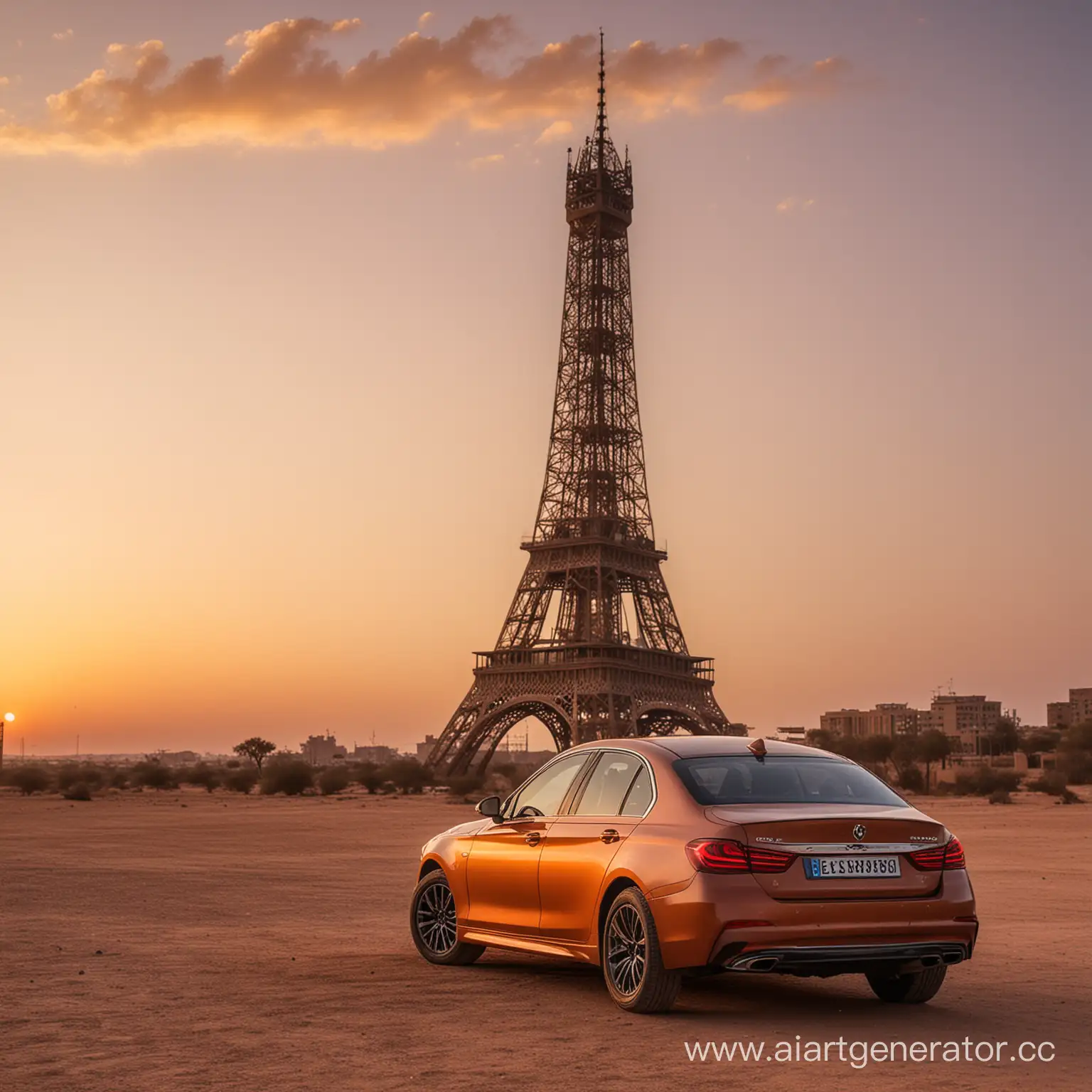 Sunset-Elvefaya-Tower-Cityscape-with-Vintage-Car