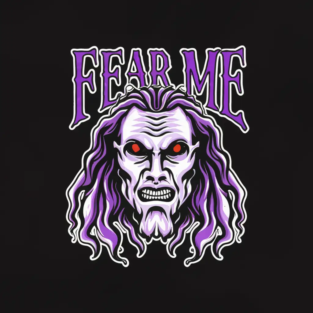 a logo design,with the text 'Fear me', main symbol:purple Boogeyman with dreadlocks with a black background,Moderate,be used in Religious industry,black background