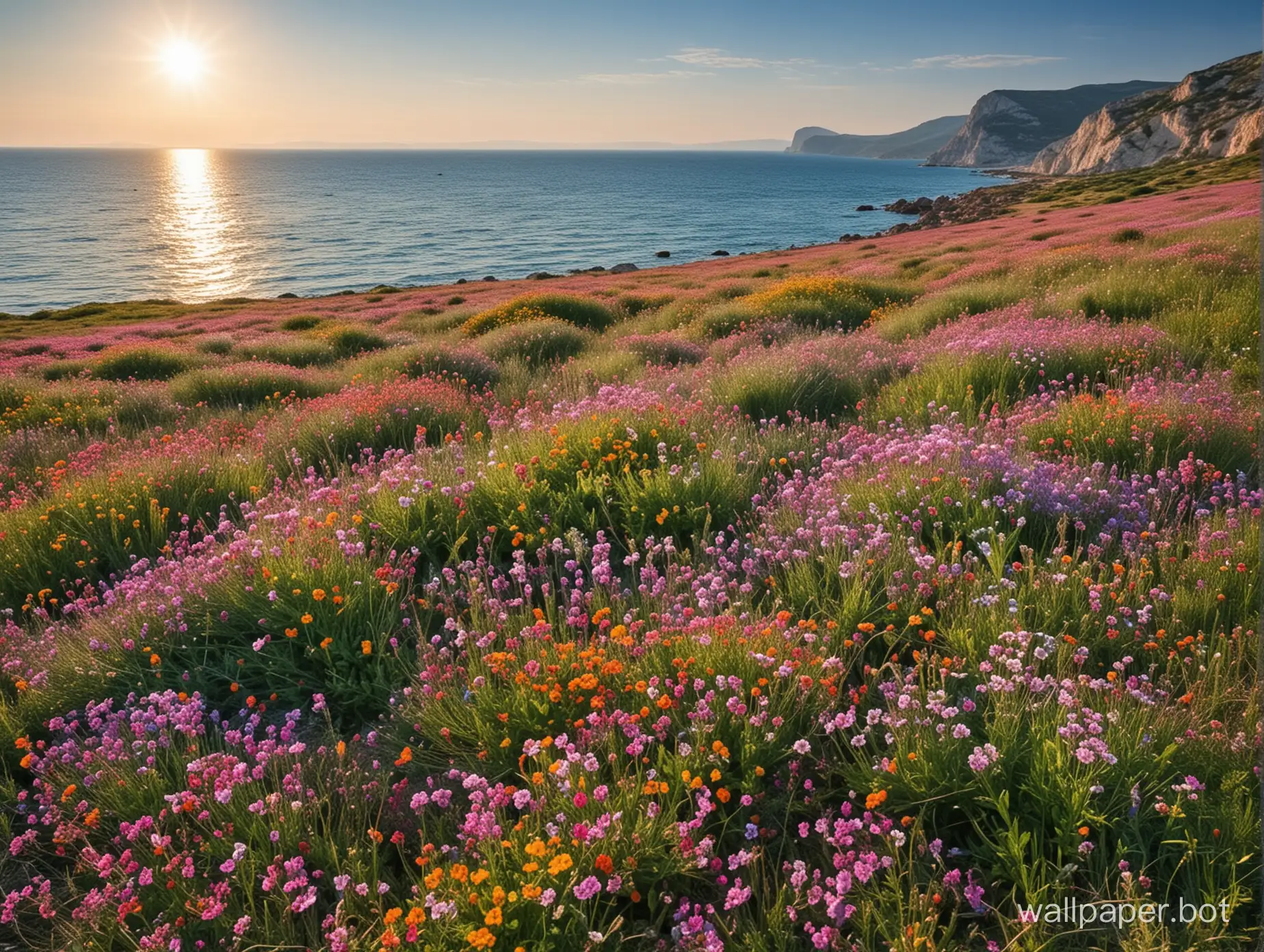 flower meadow, Crimea, sea, summer