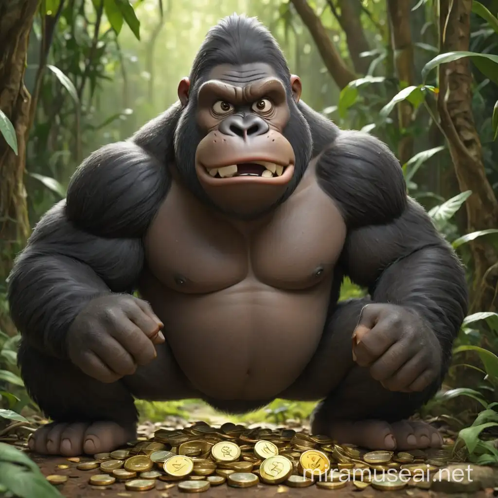 Draw my crypto coin called "MoneyHungryGorillas" as a humorous, friendly character  like super mario brothers

