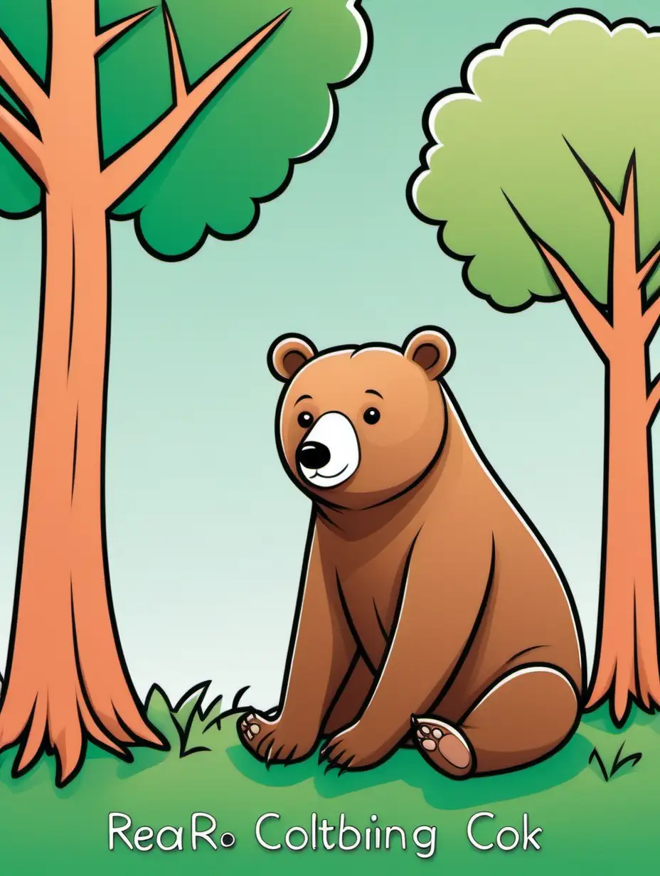 Simple Bear Under a Tree Coloring Book Illustration
