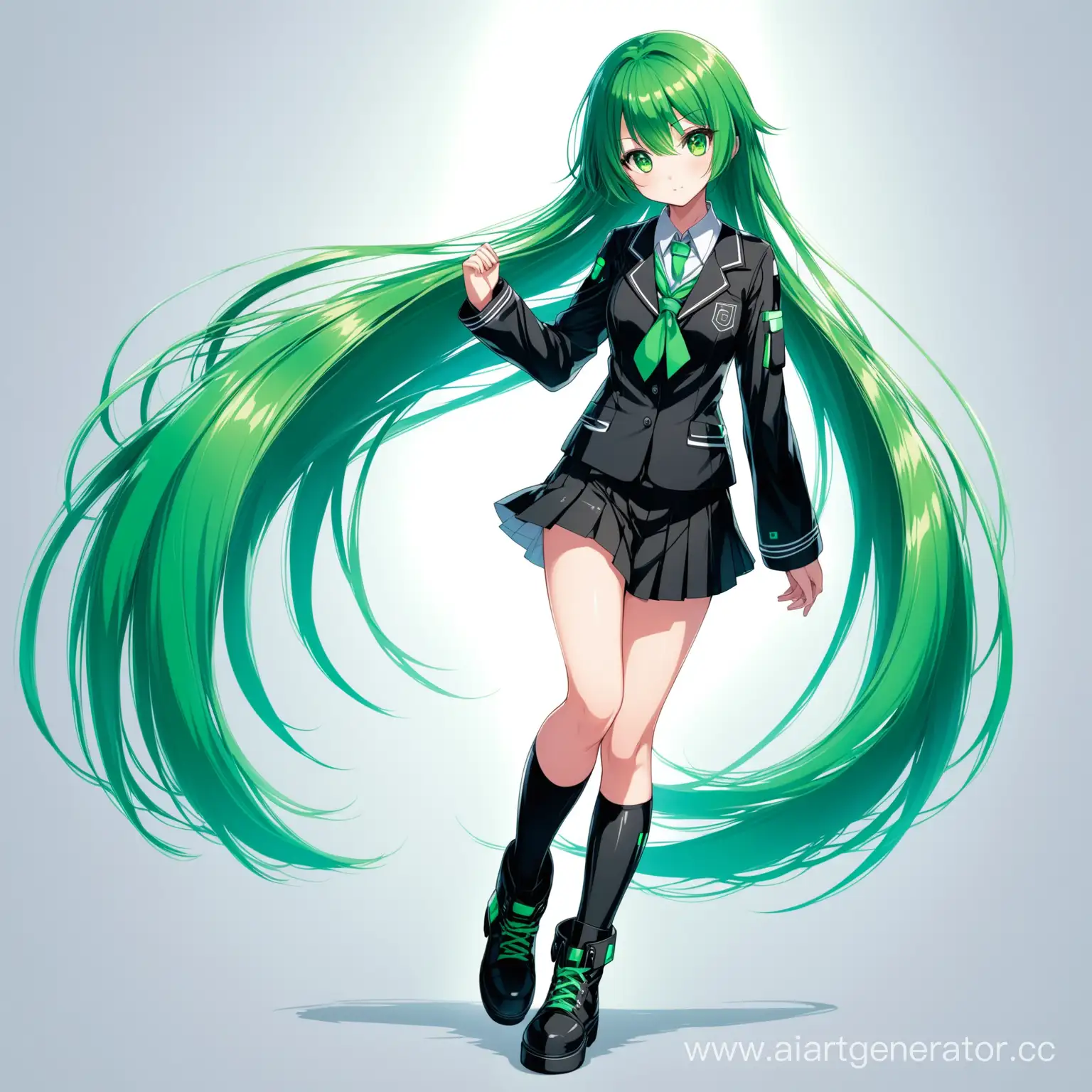Futuristic-Anime-Schoolgirl-with-Green-Hair-and-Eyes