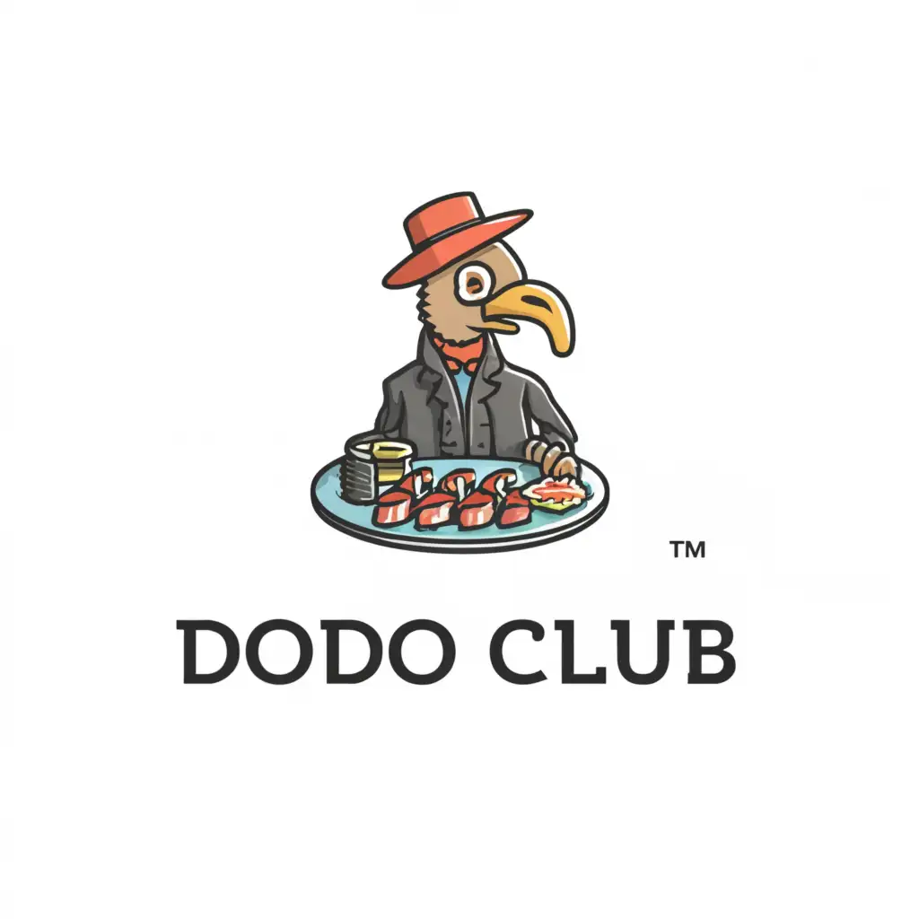 a logo design,with the text "Dodo Club", main symbol:dodo bird eating sushi,Moderate,clear background