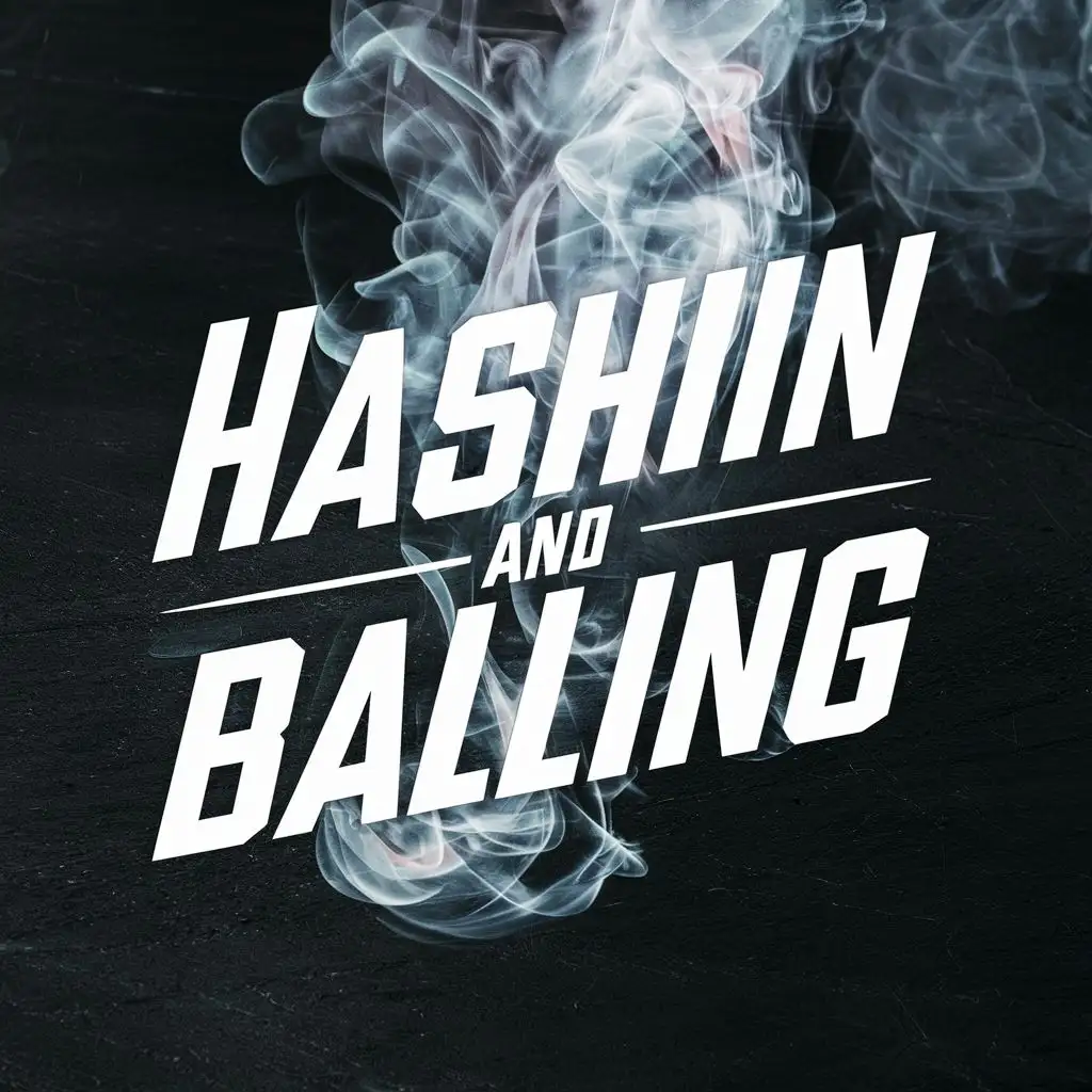 logo, smoke, with the text "hashin and balling", typography