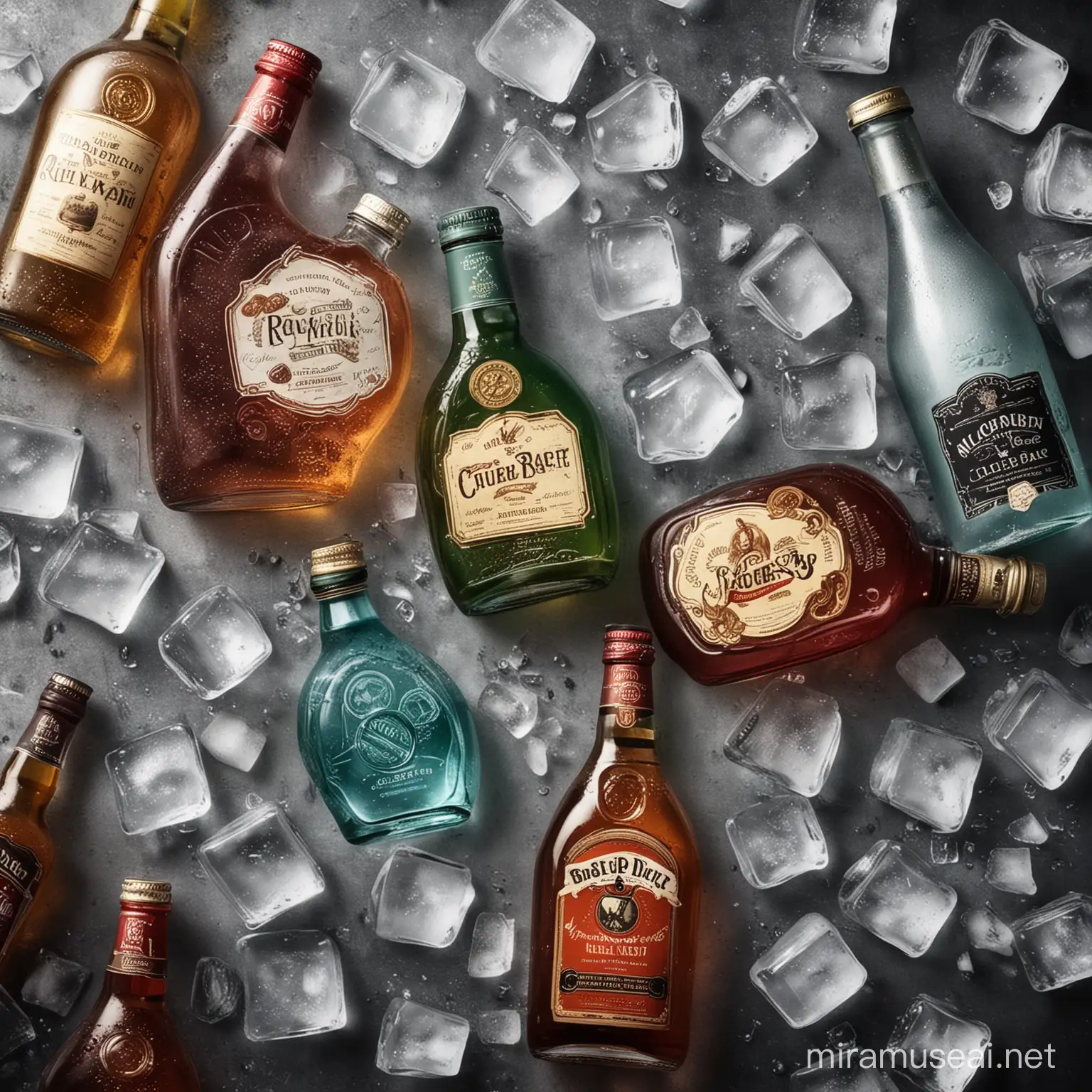 Bottles of Refreshing Alcoholic Beverages on Ice