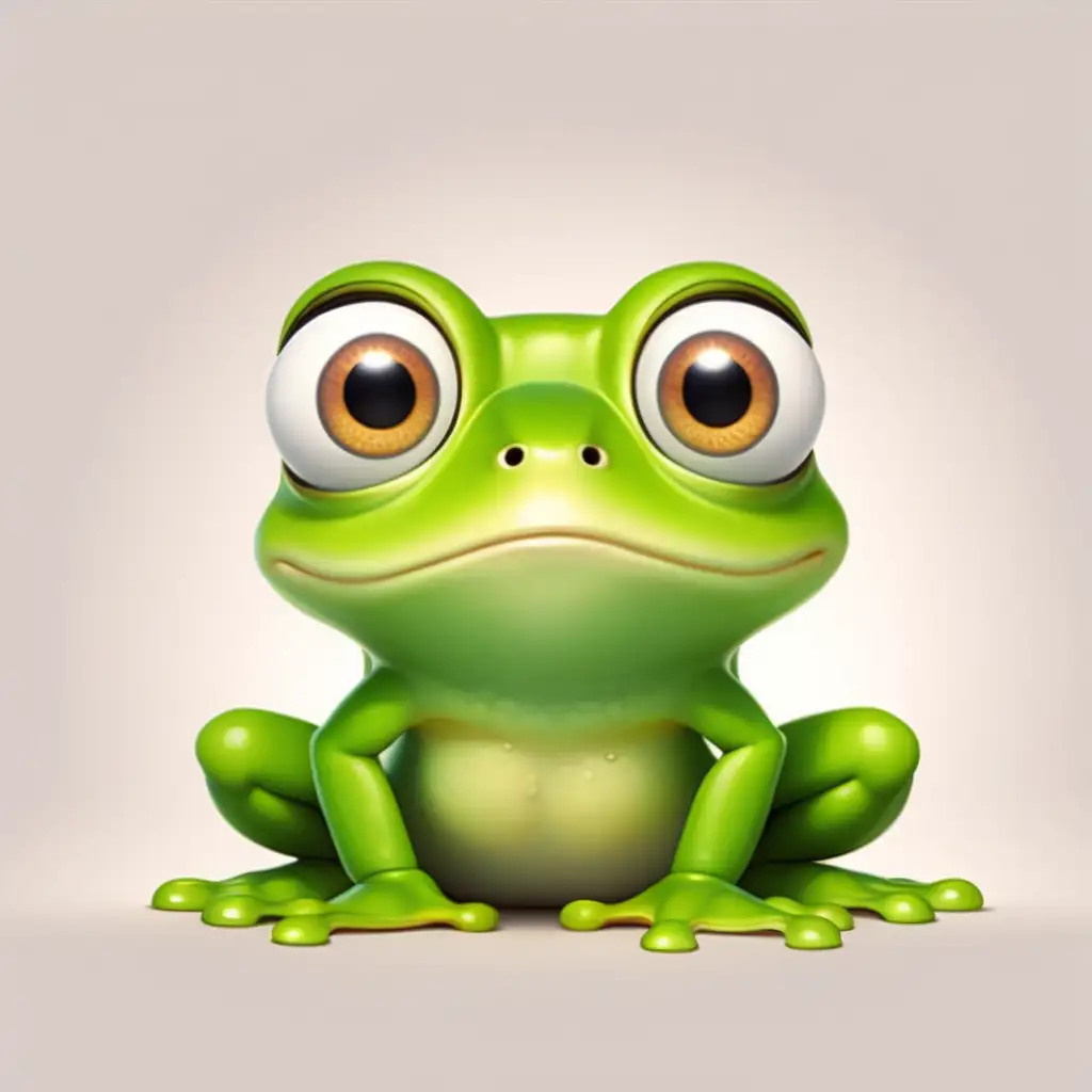 Generate a cute green frog, pixar carton style