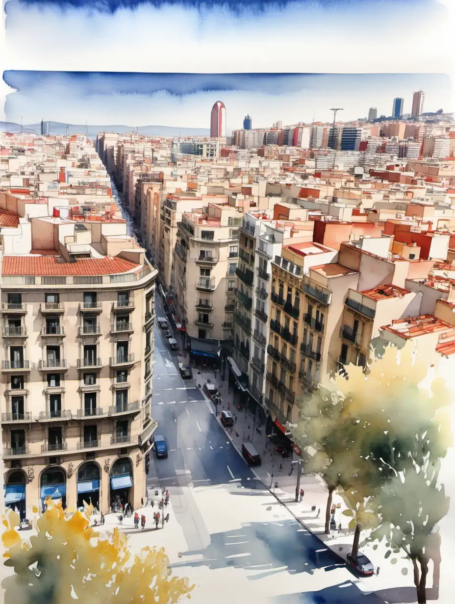 Vibrant Watercolor Illustration Showcasing the Beauty of Barcelona