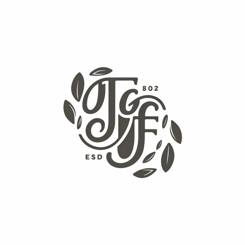 a logo design,with the text "JGF", main symbol:Monogram letters with leaves,Moderate,clear background